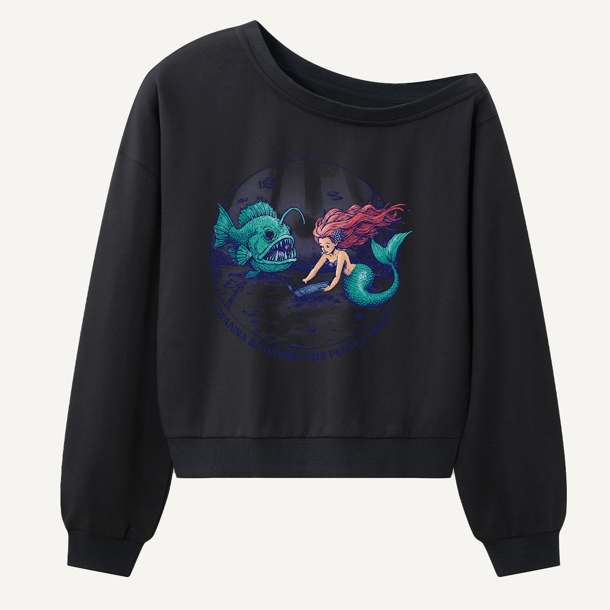 Mermaid And Sea Serpent Moonlit Lagoon Women Off Shoulder Sweatshirt