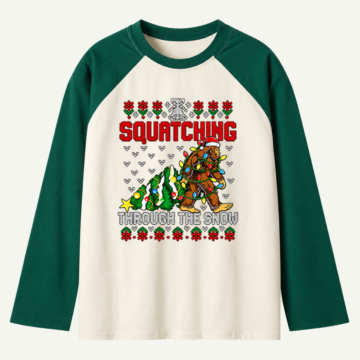 Squatching Through The Snow Christmas Bigfoot Adventure Raglan Long Sleeves