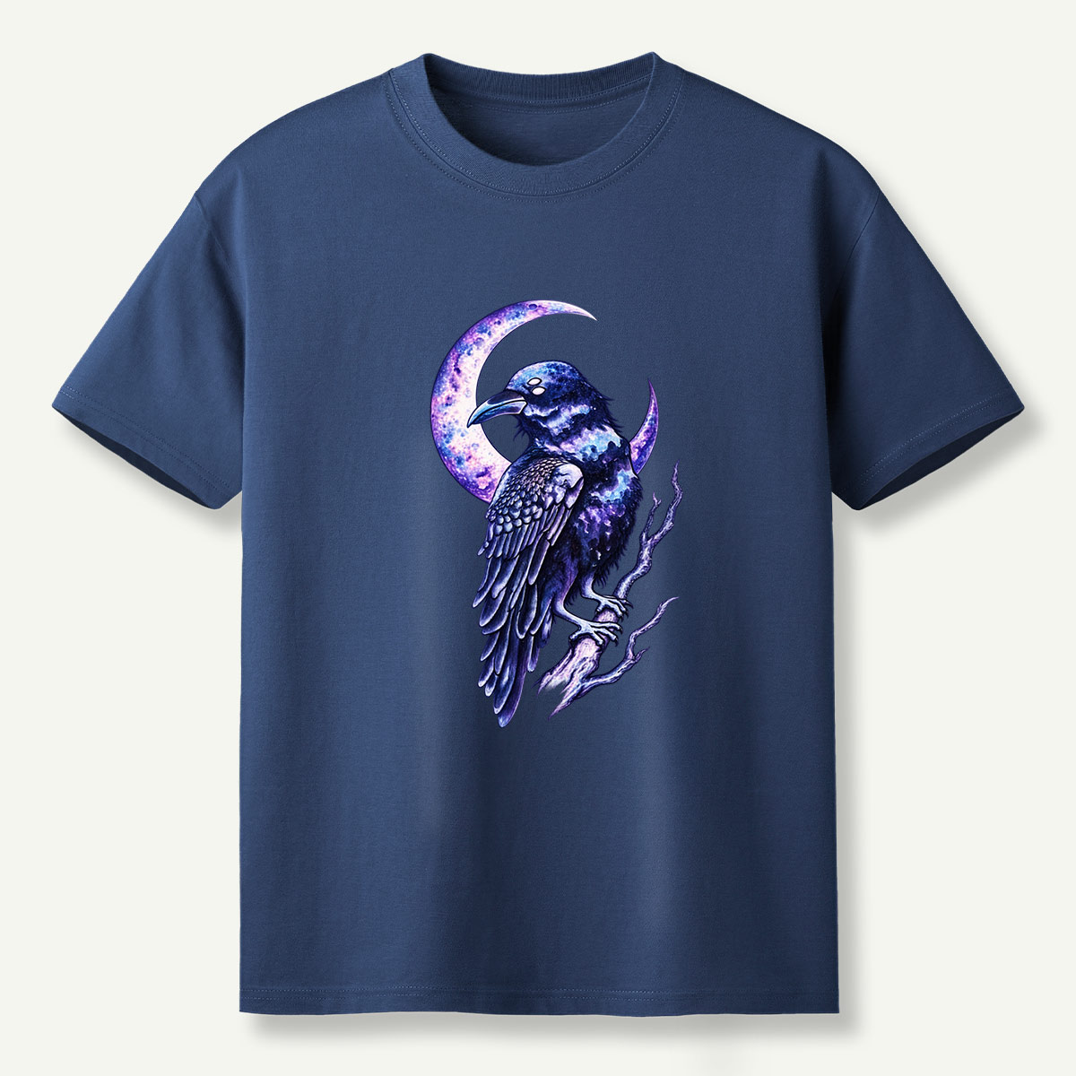 Galaxy Raven Crescent Moon Celestial Art T-Shirt