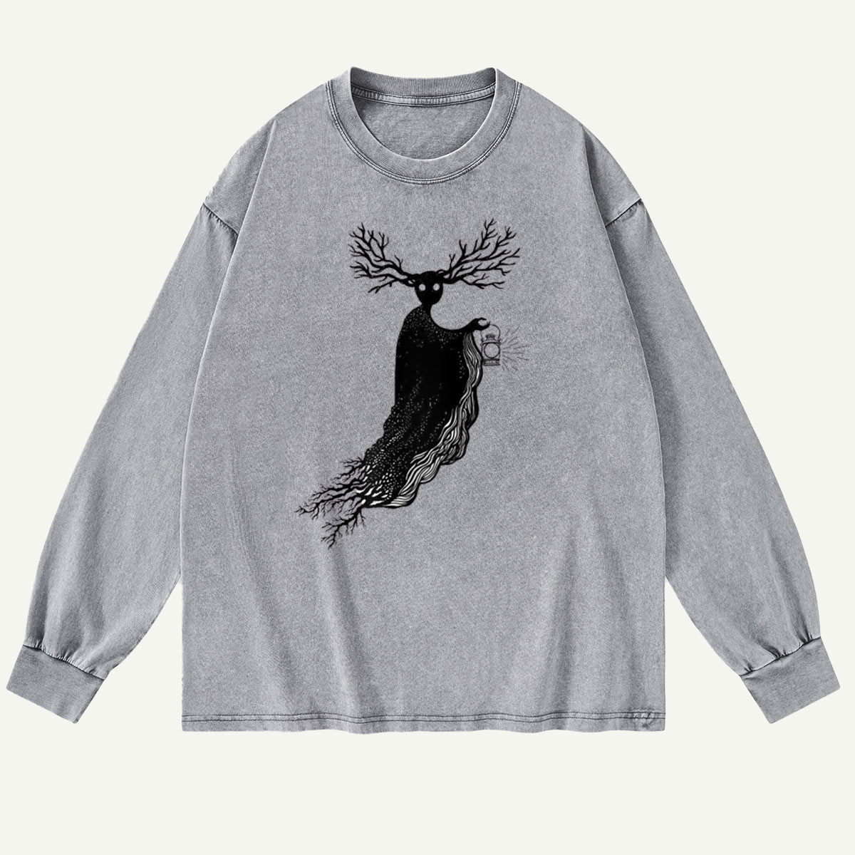 Lantern Stag of the Dark Woods Washed Long‑sleeve