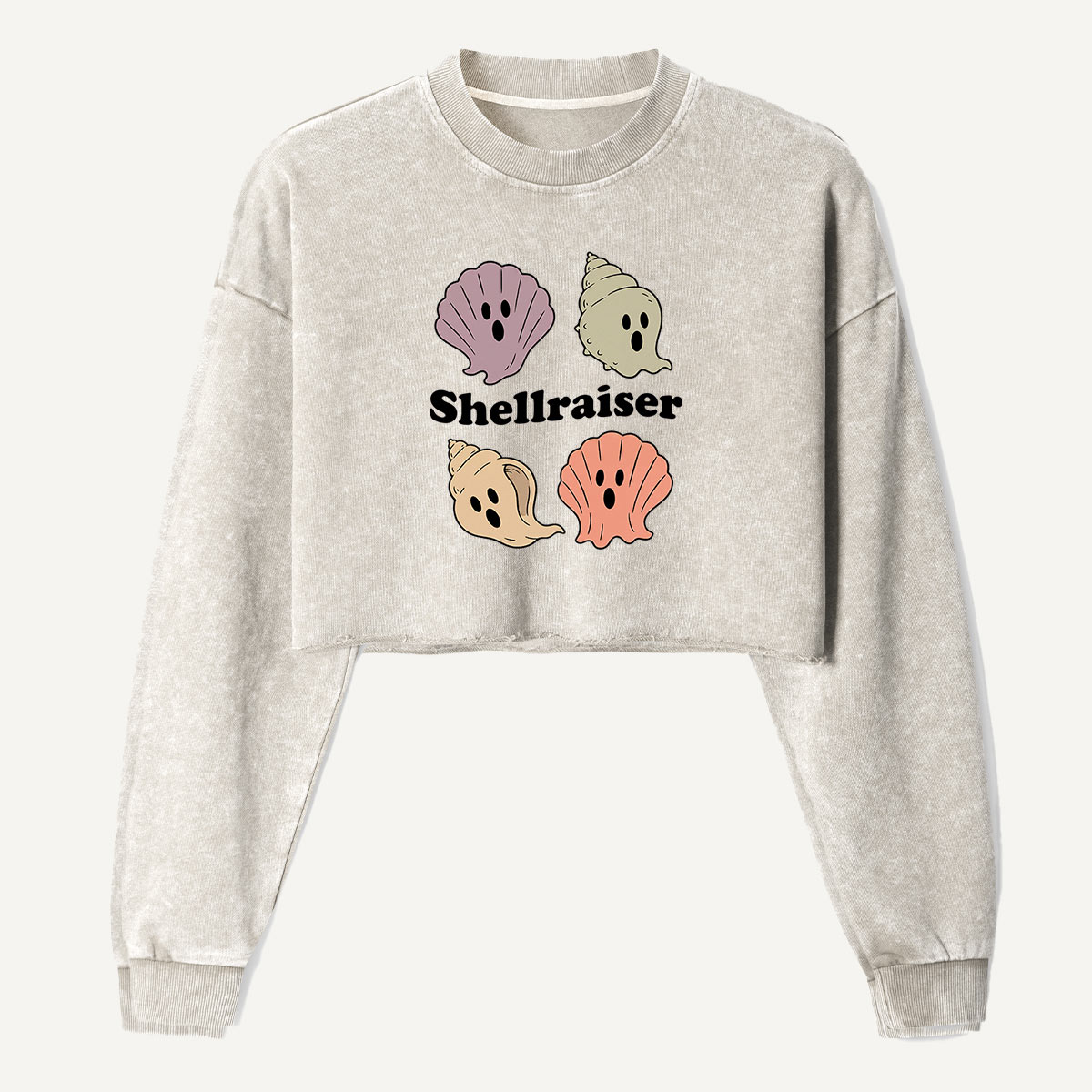 Shellraiser Cute Seashells Women's Washed Cropped Sweatshirt