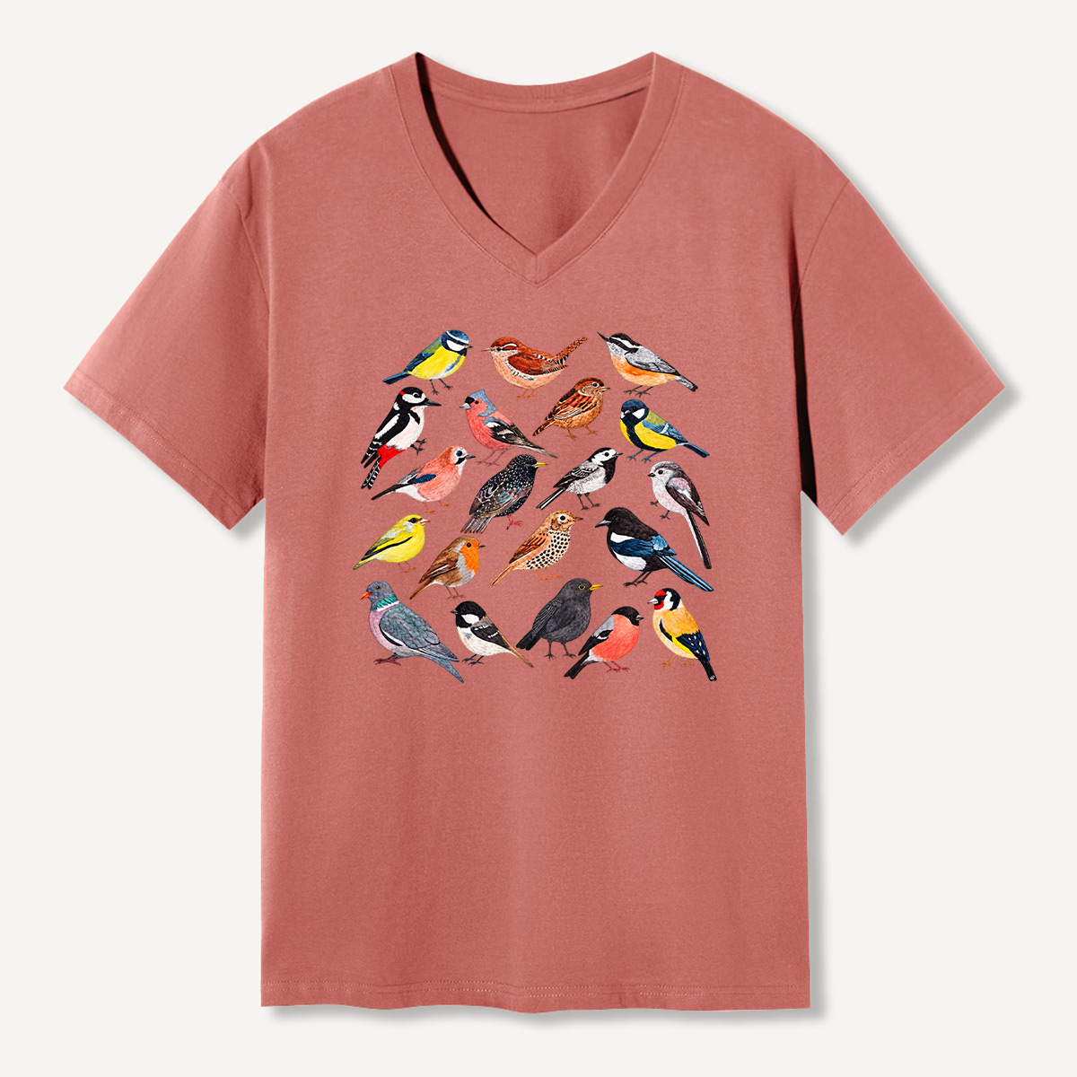 Colorful Garden Bird Watercolor Collection V-neck T-Shirt
