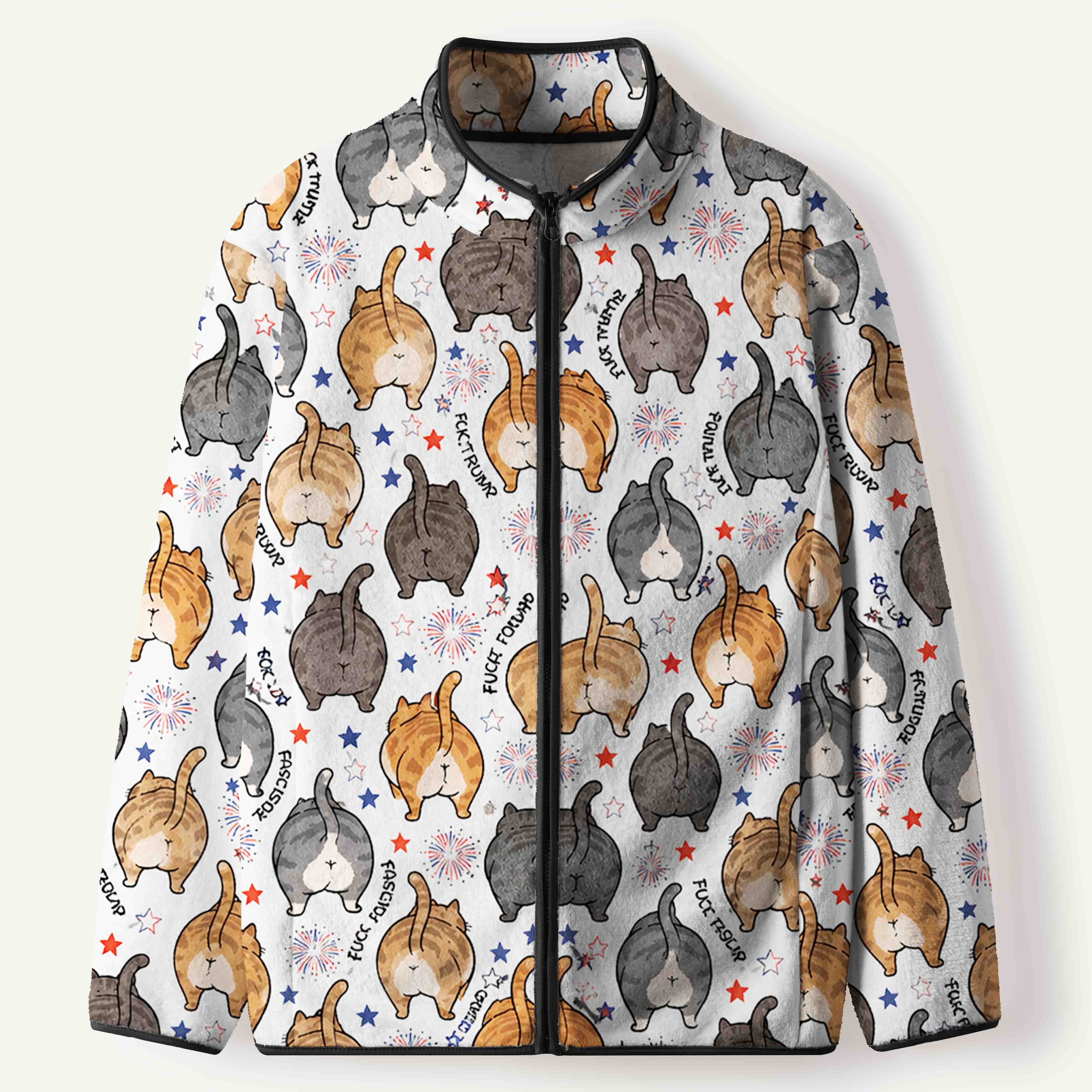 Cat Butts Political Satire Pattern Women's Flannel Zip Front Cardigan