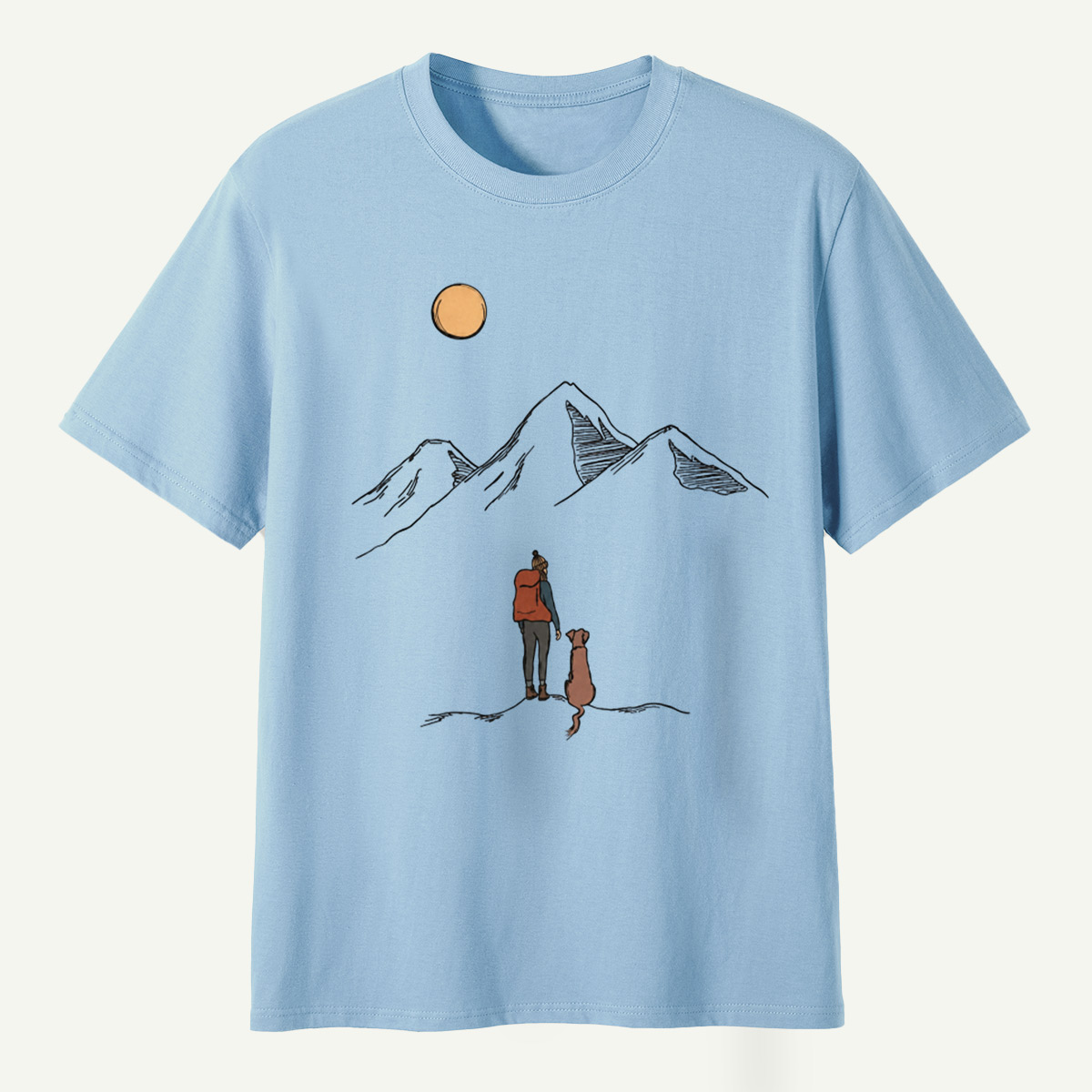 Moonlit Hiker And Dog Mountain Journey T-Shirt
