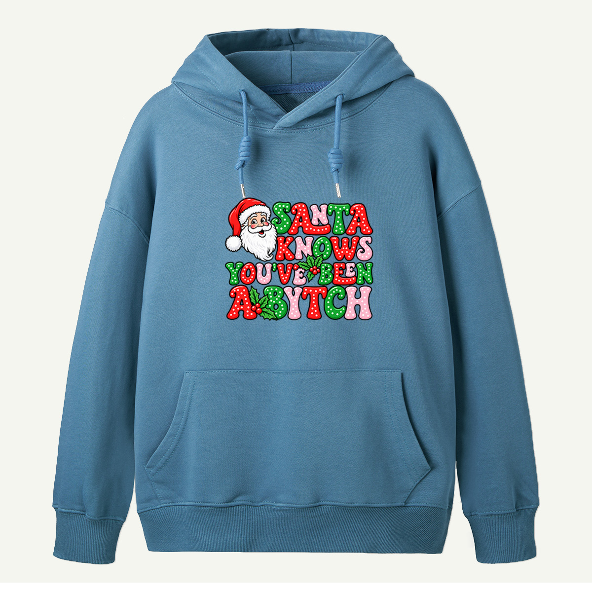 Santa Knows Youve Been A Bitch Funny Retro Christmas Typography Hoodie
