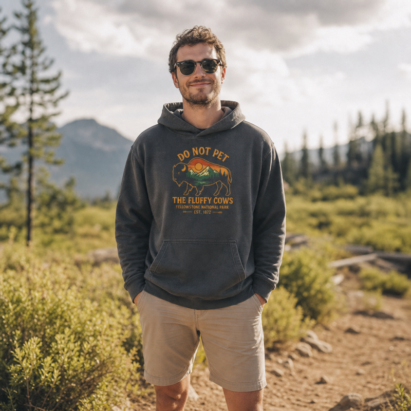 Do Not Pet The Fluffy Cows Buffalo Yellowstone National Park Washed Hoodie