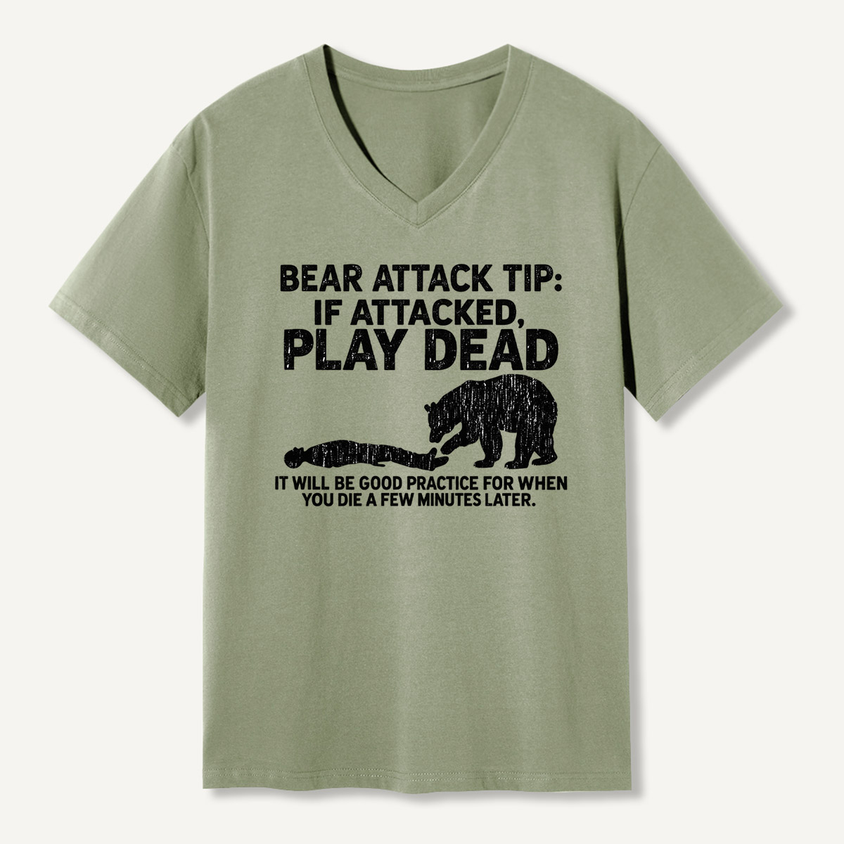 Bear Attack Tip Play Dead Wilderness Humor V-neck T-Shirt