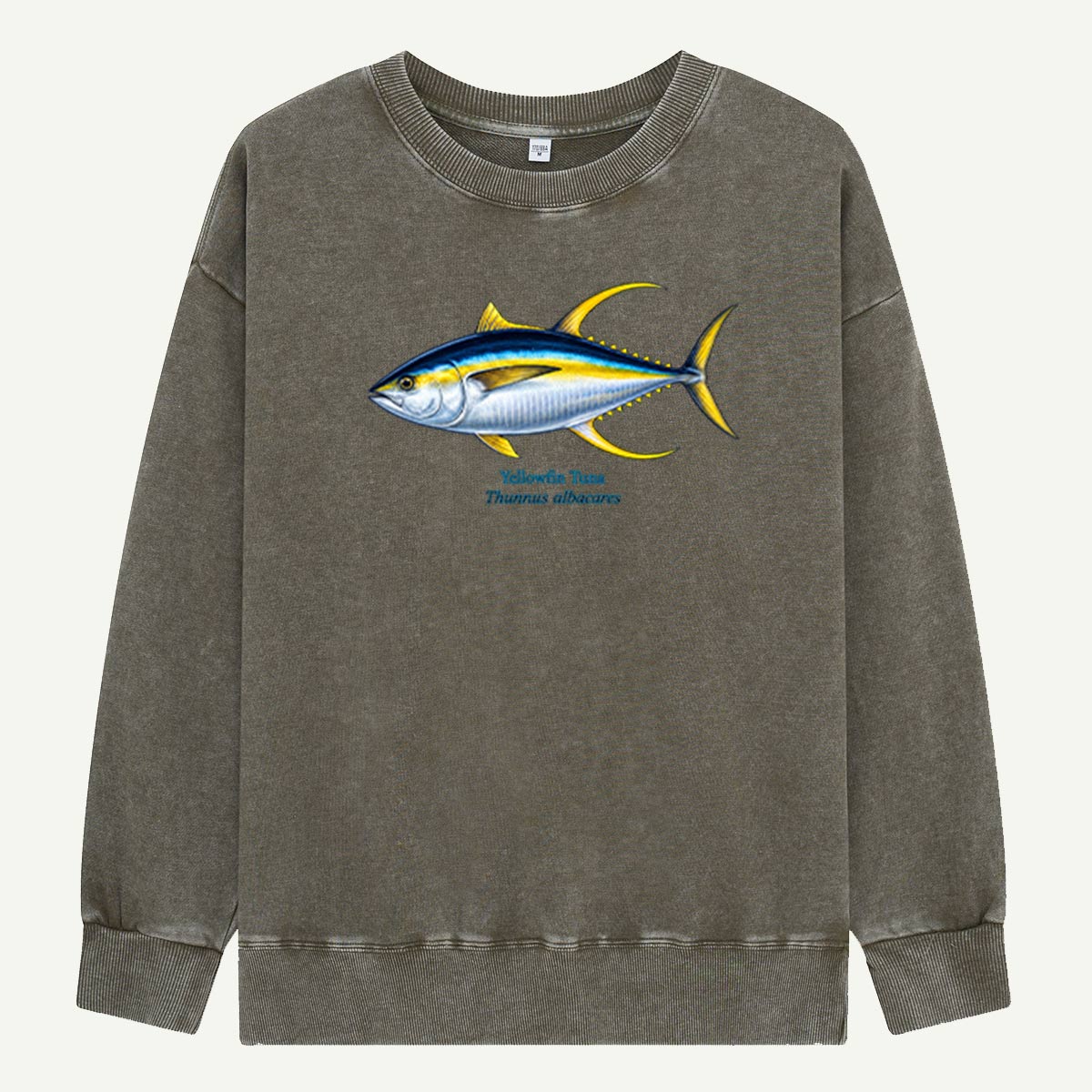 Yellowfin Tuna Scientific Fish Illustration Washed Sweatshirts