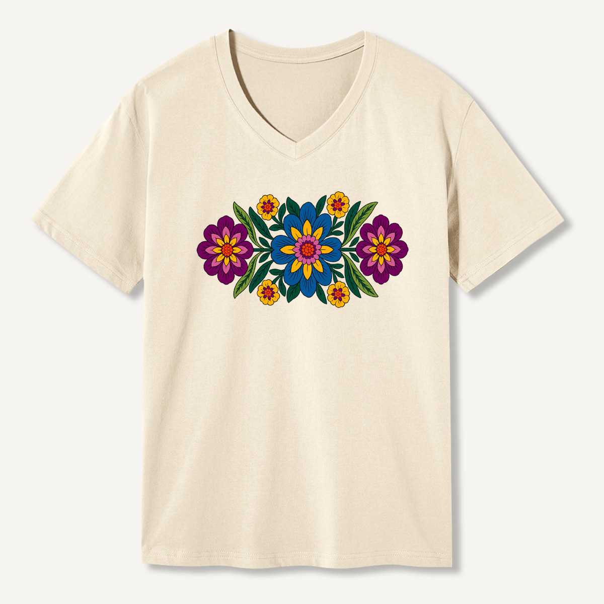 Folk Floral Ornament V-neck T-Shirt
