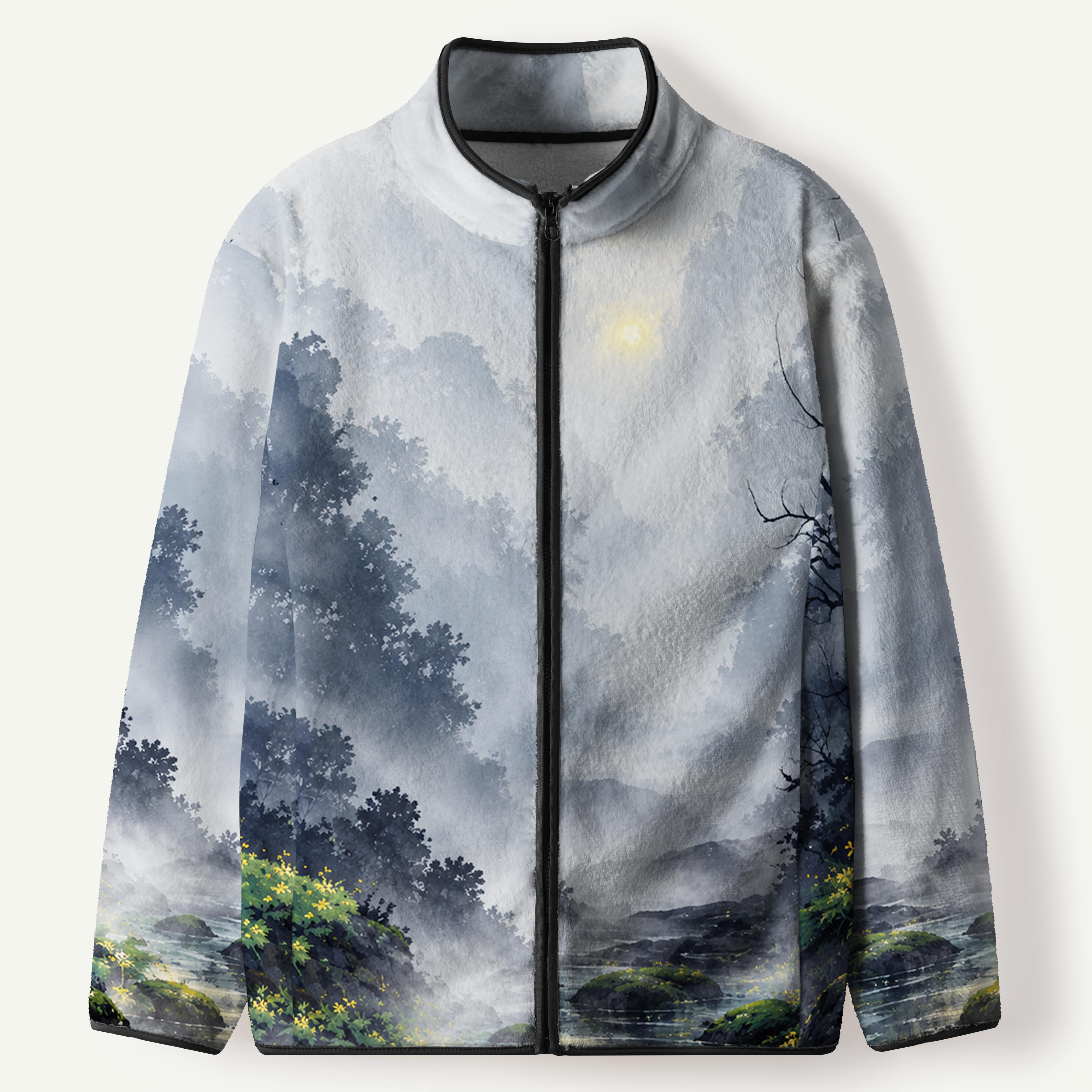 Misty Forest Hidden Light Men's Flannel Zip Front Cardigan