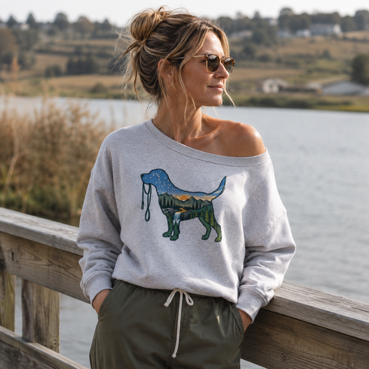 Prehistoric Camping Dinosaur Silhouette Women Off Shoulder Sweatshirt