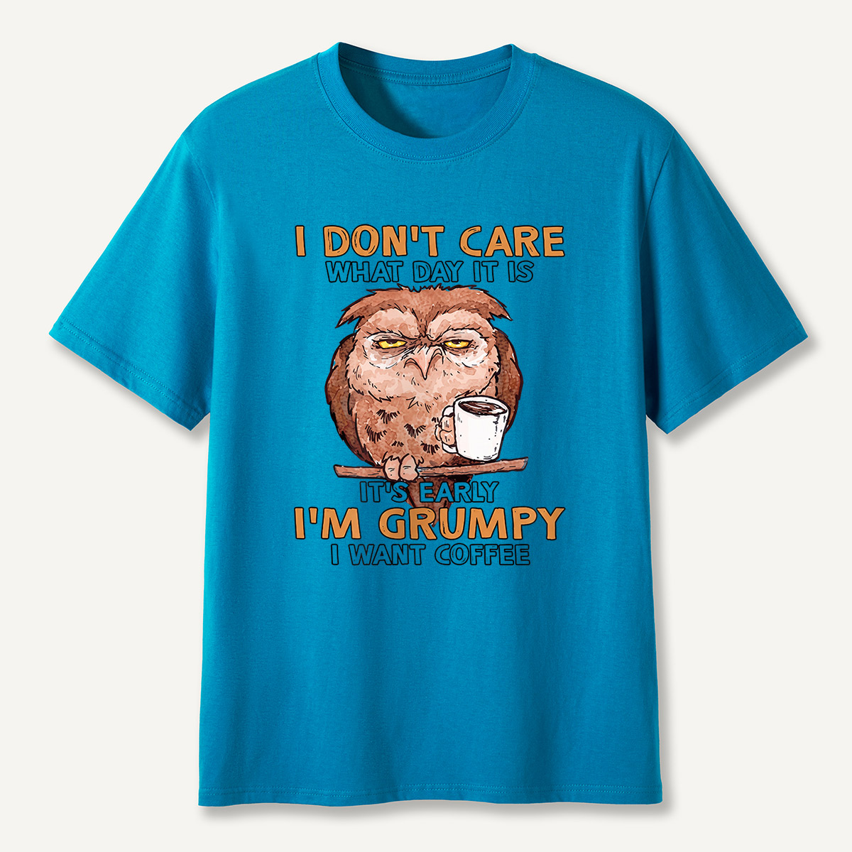 Grumpy Owl I Want Coffee Morning T-Shirt