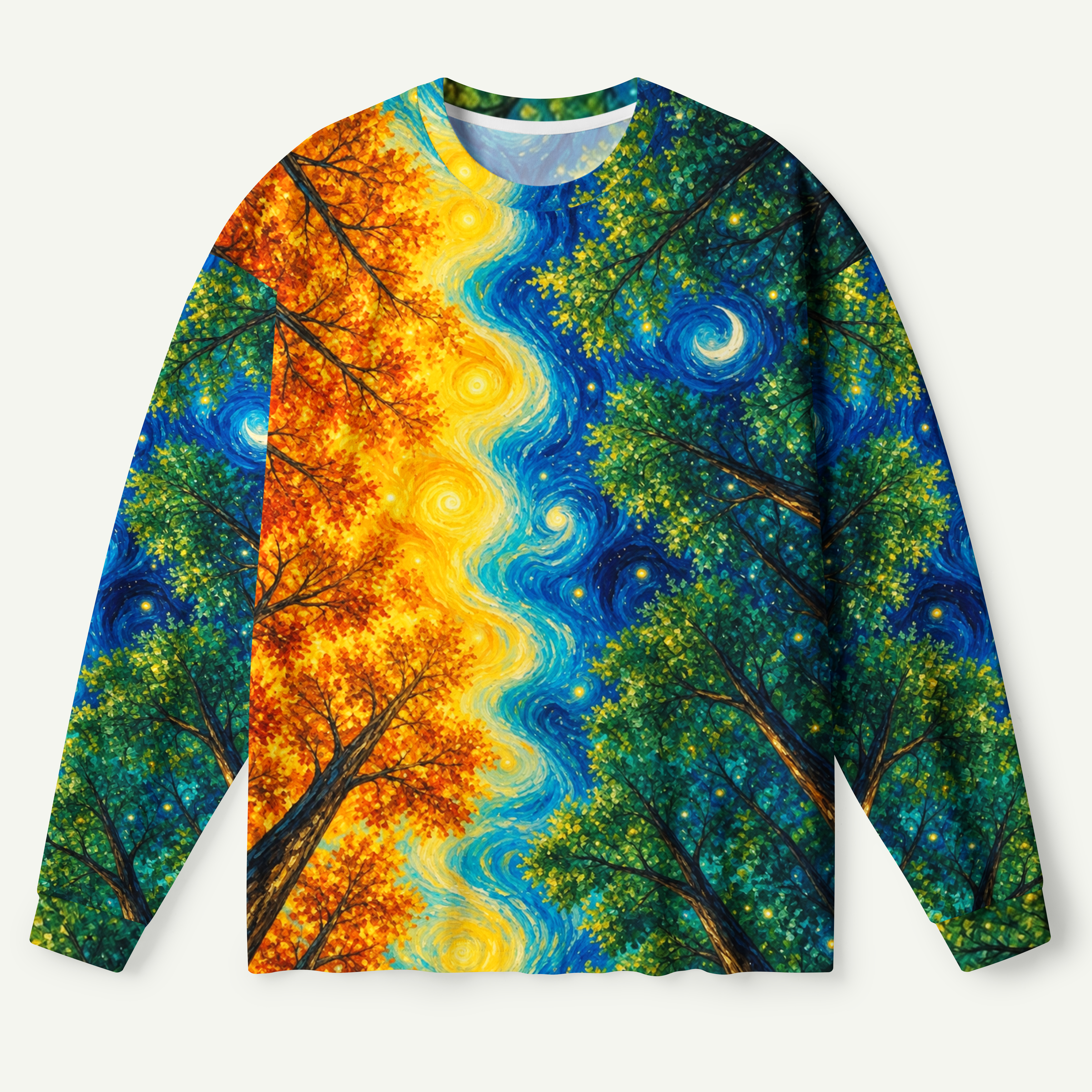 Autumn Meets Evergreen Swirl Sky Forest Premium Pure Cotton Long Sleeves