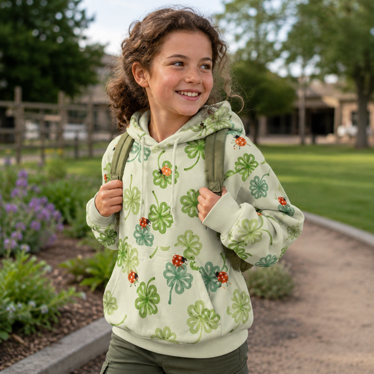 Clover Garden Botanical Pattern Kids All-over Printed Hoodie