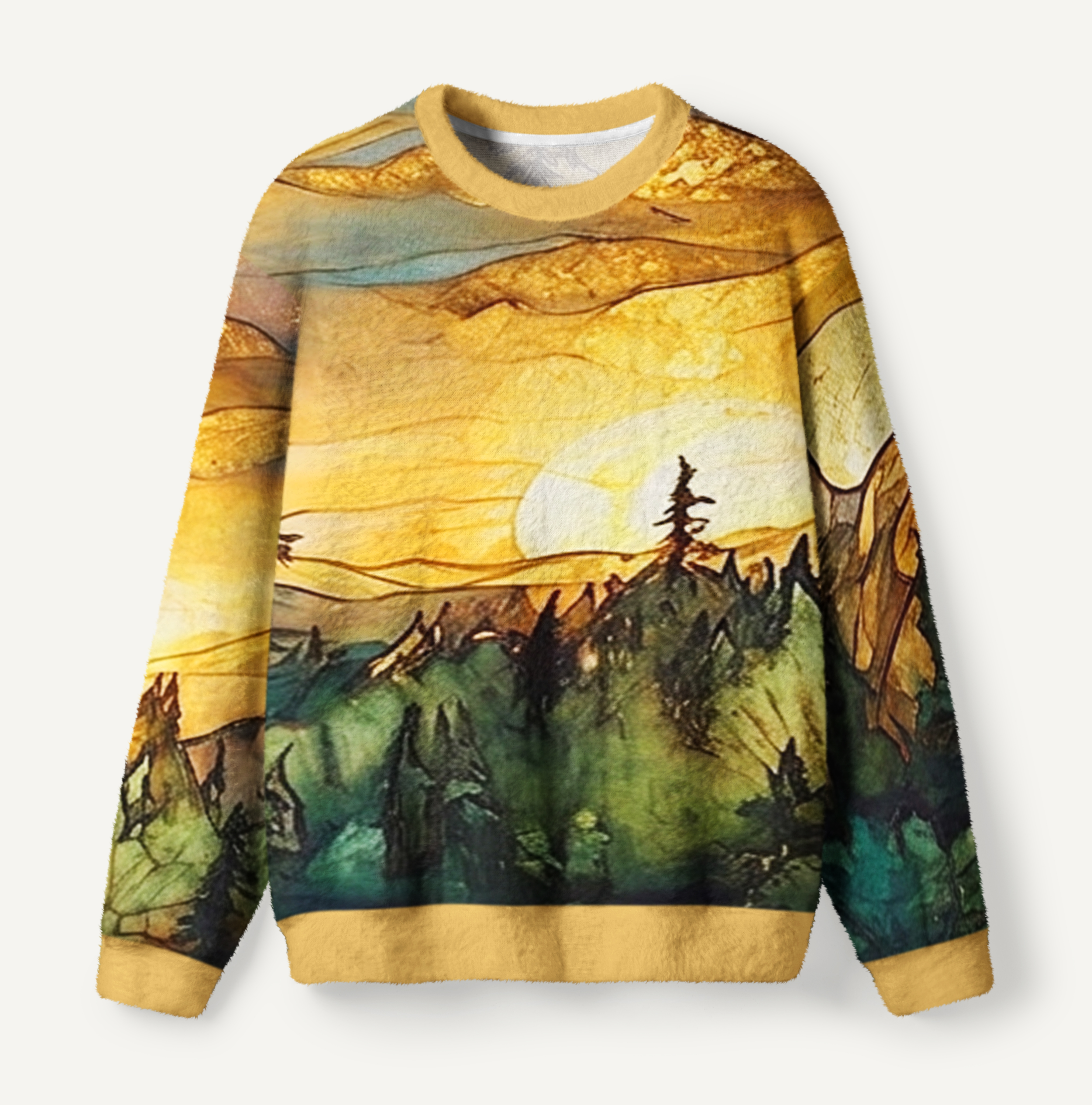 Sunset Alpine Forest Landscap Ugly Fuzzy Fleece Sweatshirt