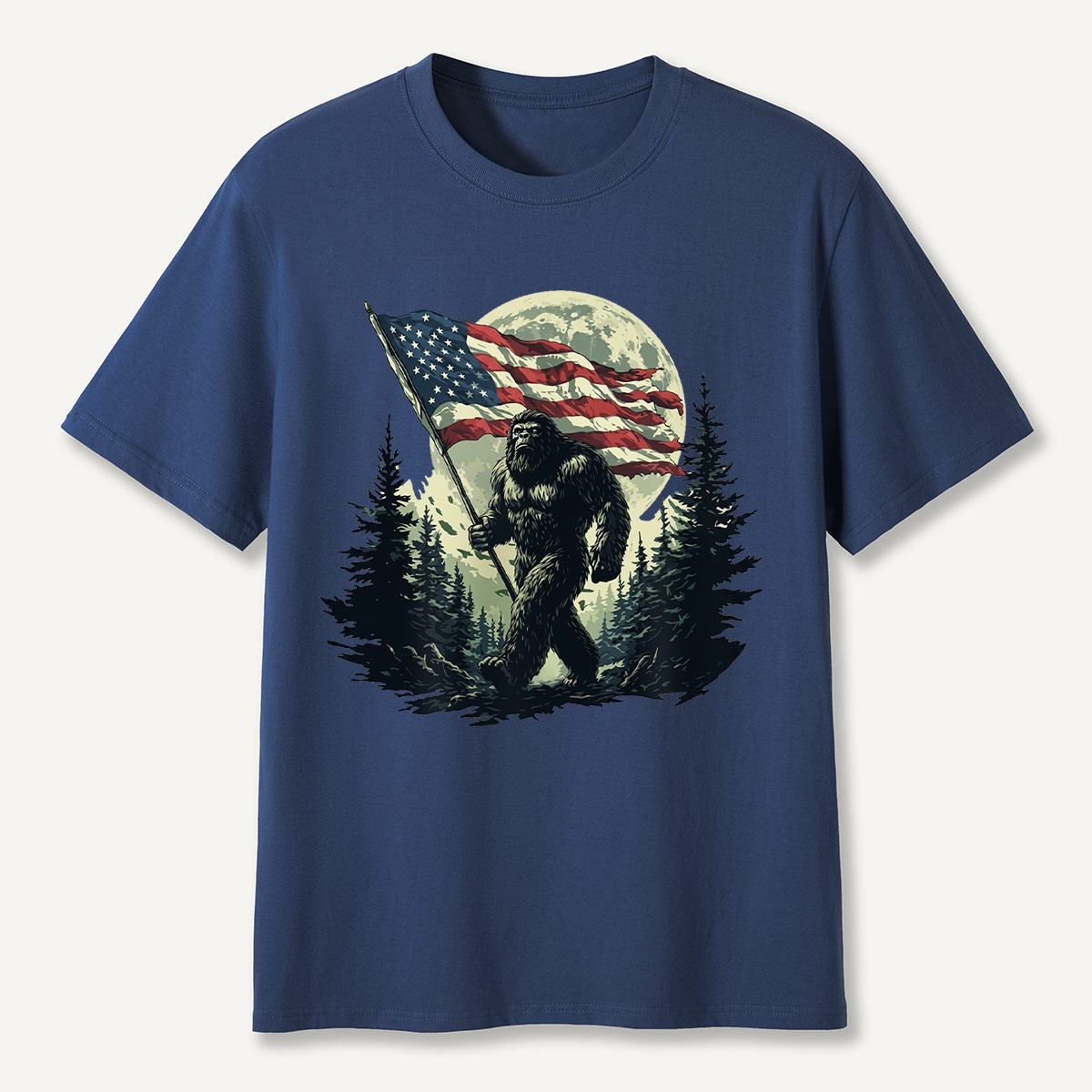 Forest Moon Cryptid with American Flag T-Shirt