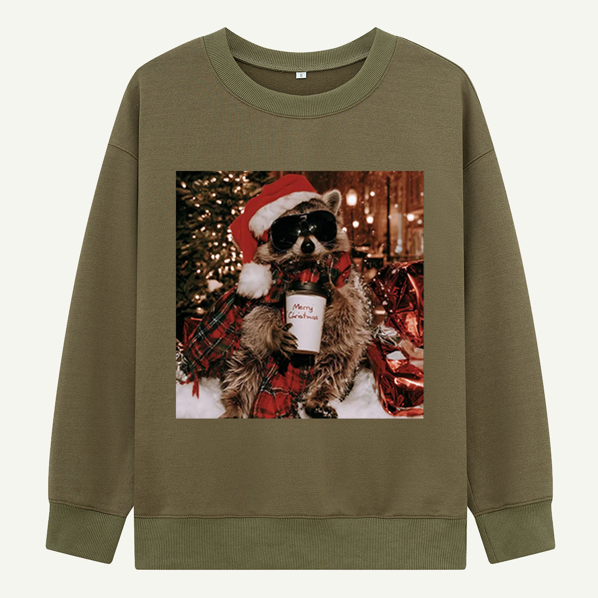 Merry Christmas Cool Raccoon With Holiday Coffee Sweatshirts