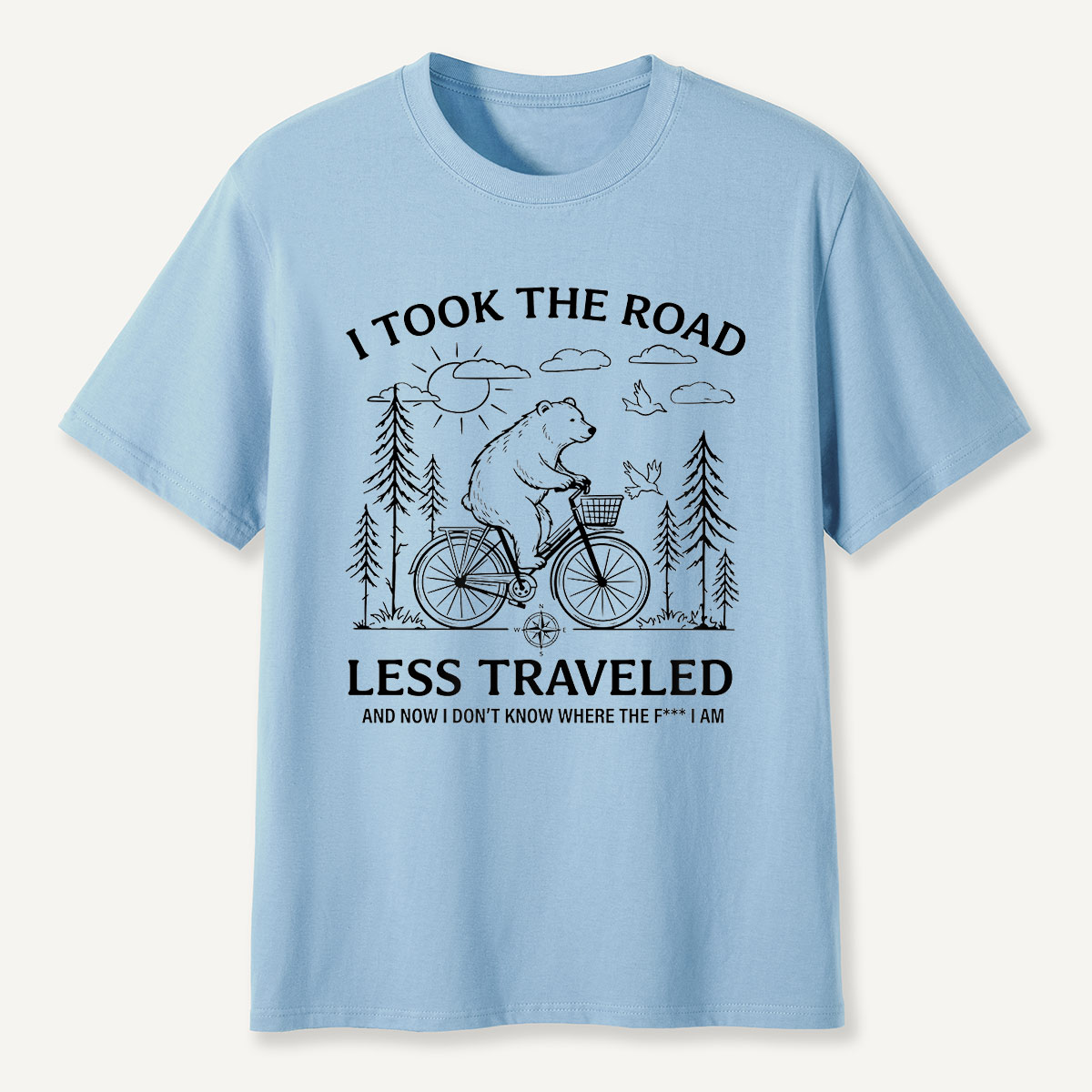 Bear Road Less Traveled Cycling Humor T-Shirt