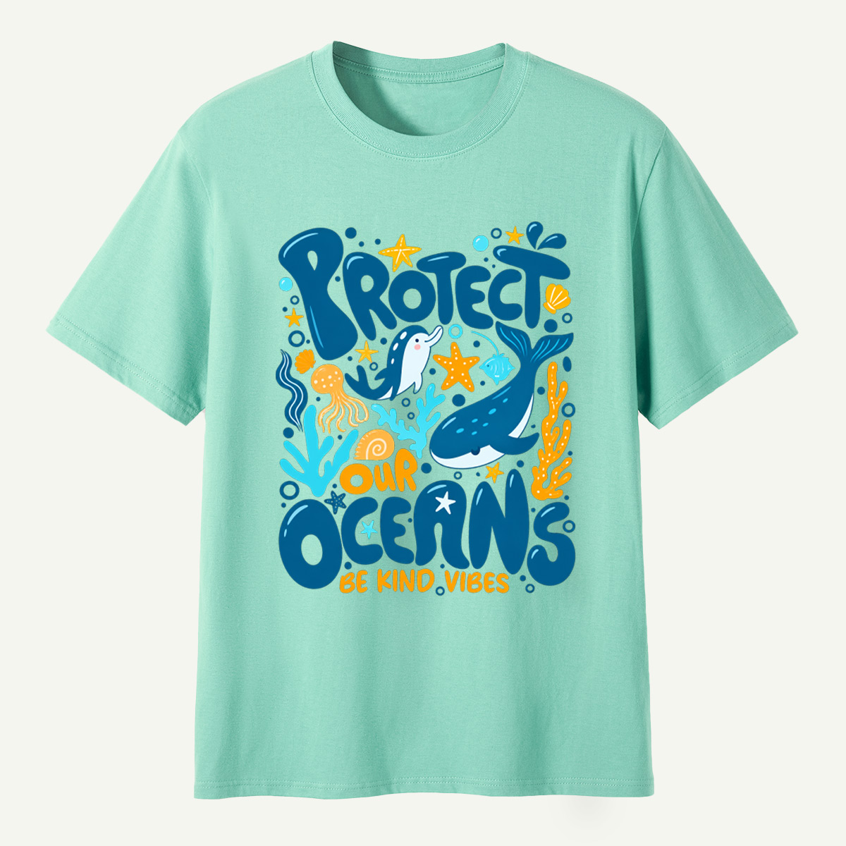 Protect Our Oceans Be Kind Vibes Whale Dolphin Coral T-Shirt