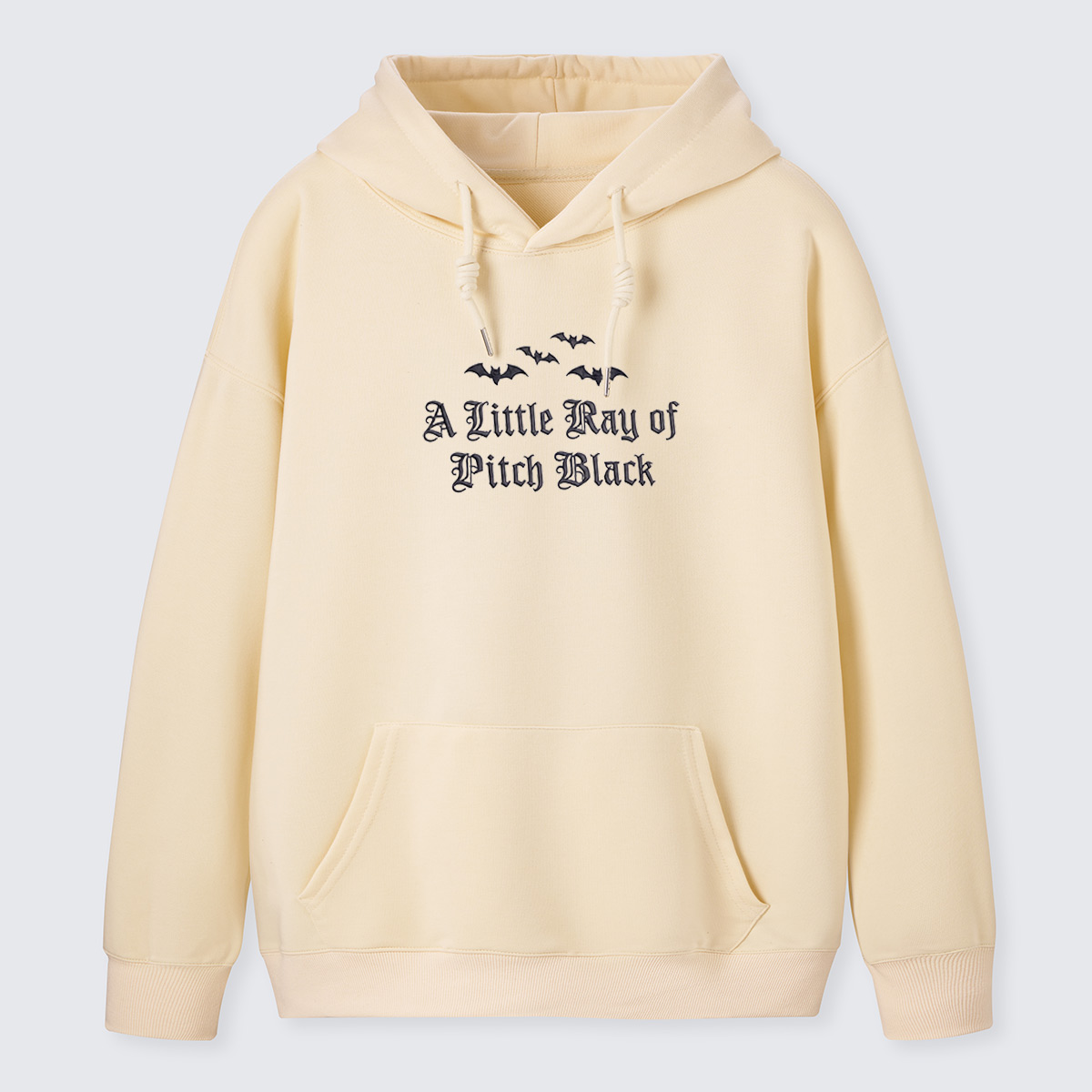 A Little Ray of Pitch Black Bats Embroidered Cotton Hoodie