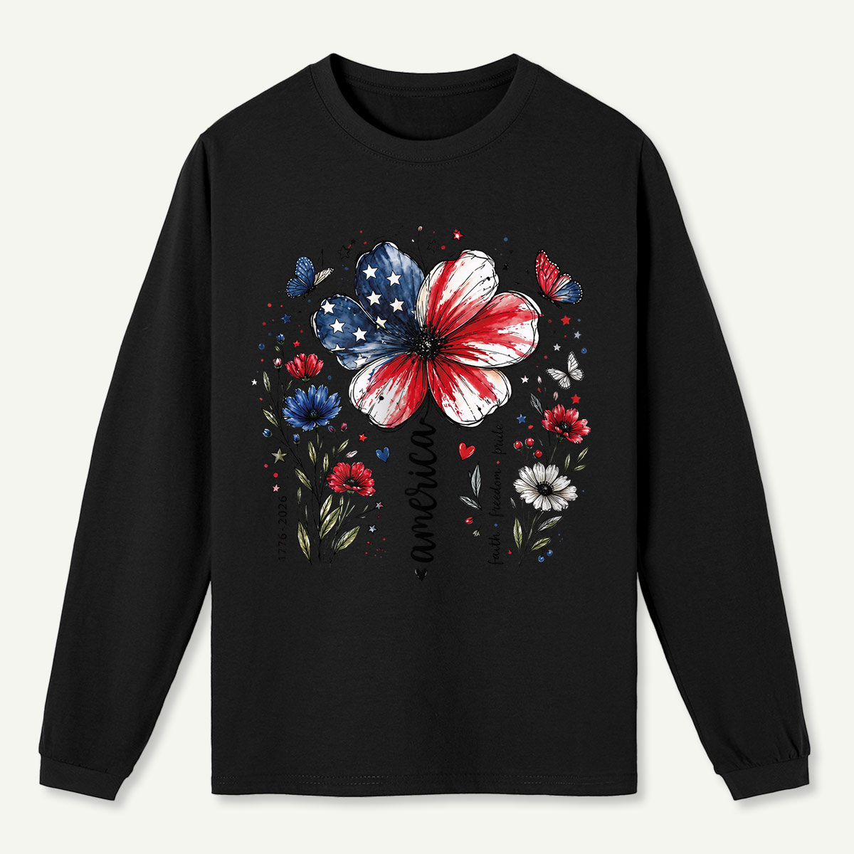 USA 250th Anniversary Floral Long Sleeve T-Shirt