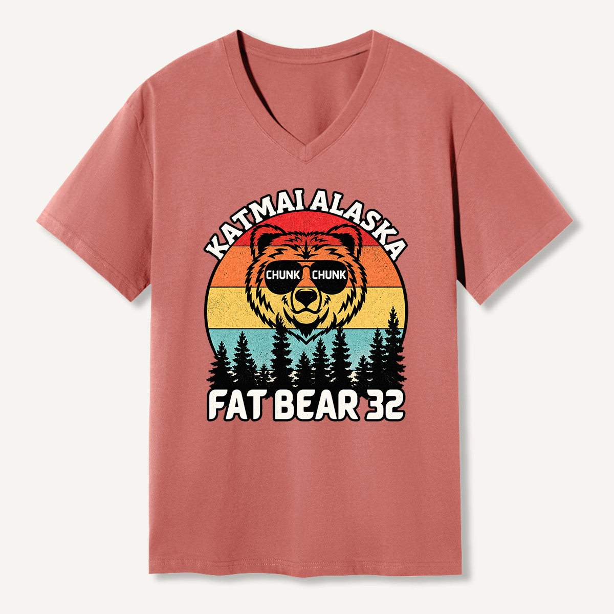 Katmai Alaska Fat Bear 32 Vintage Bear Portrait V-neck T-Shirt