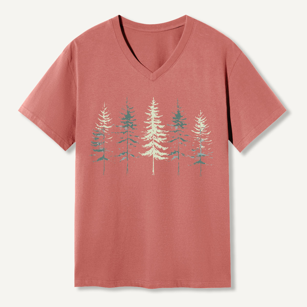 Minimal Pine Forest Silhouette V-neck T-Shirt