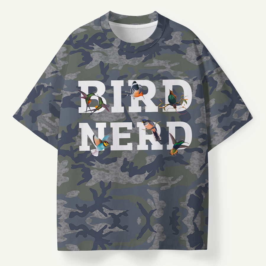 Bird Nerd Colorful Birds On Camouflage Eco Tee