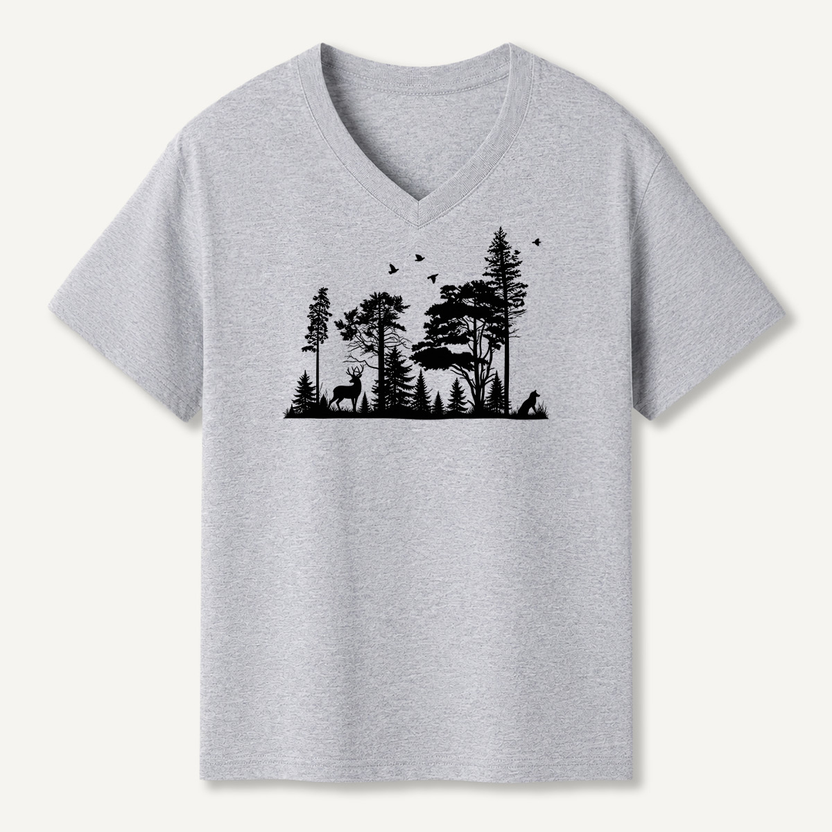 Vintage Rabbit Deer And Bird Sketch Set V-neck T-Shirt
