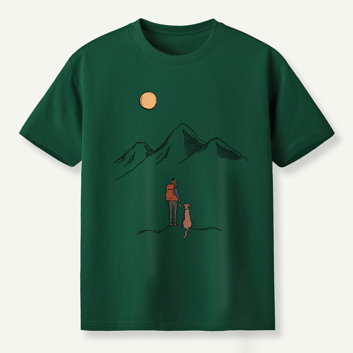 Moonlit Hiker And Dog Mountain Journey T-Shirt