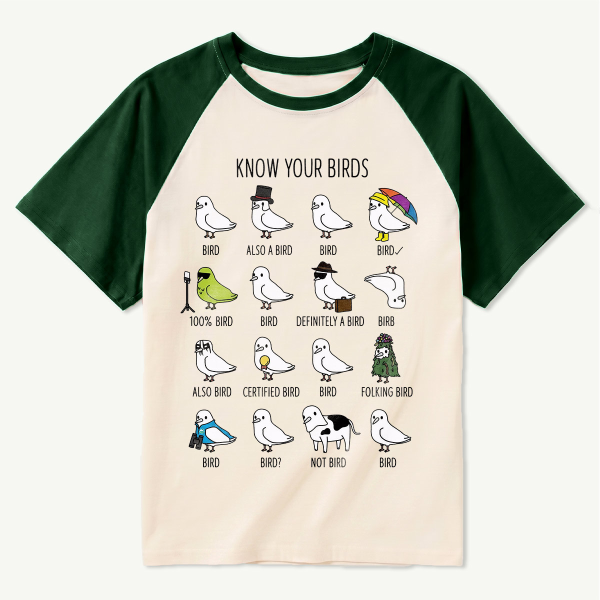 Know Your Birds Bird Chart Raglan T-Shirt