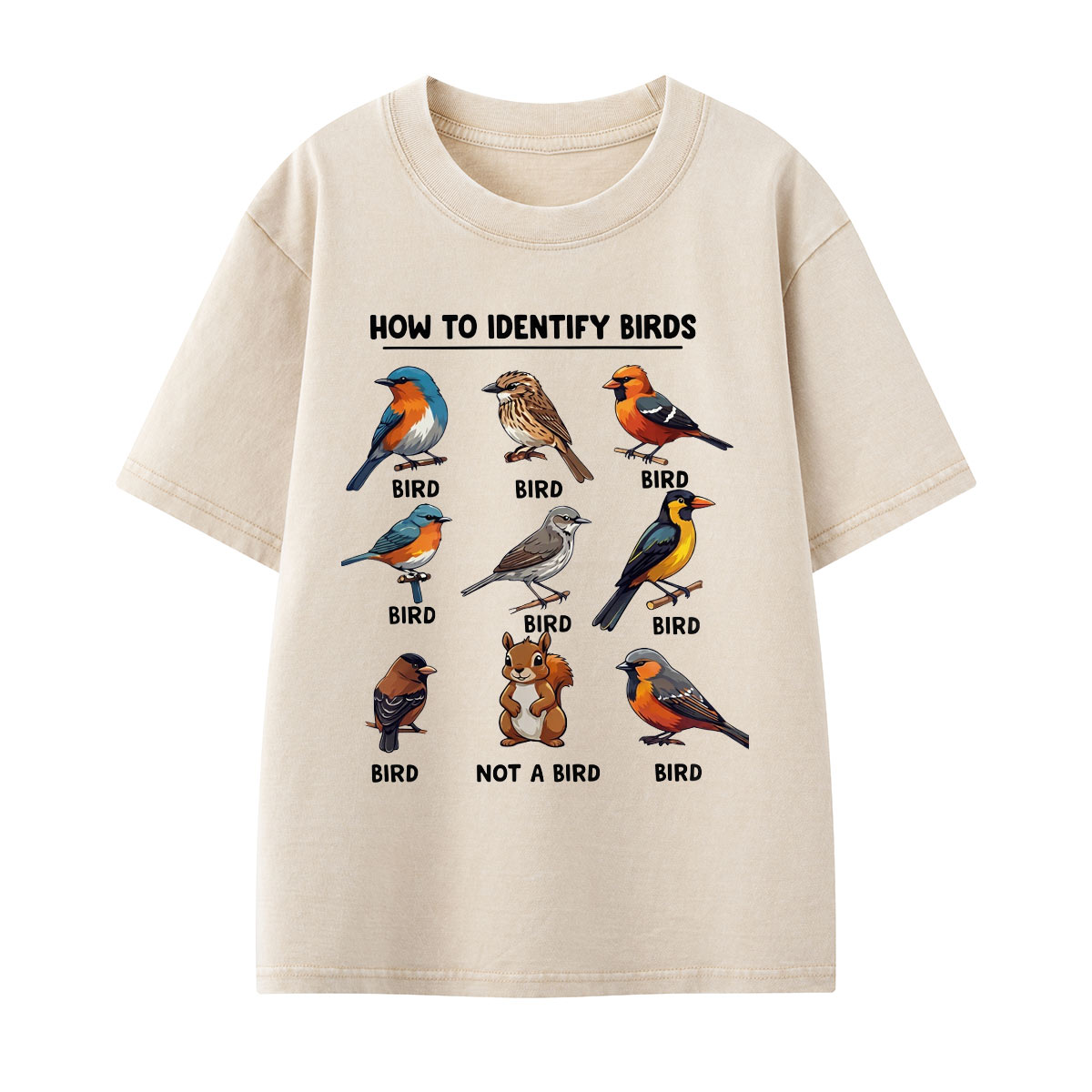 Funny Bird How to Identify Birds Kids Washed T-Shirt