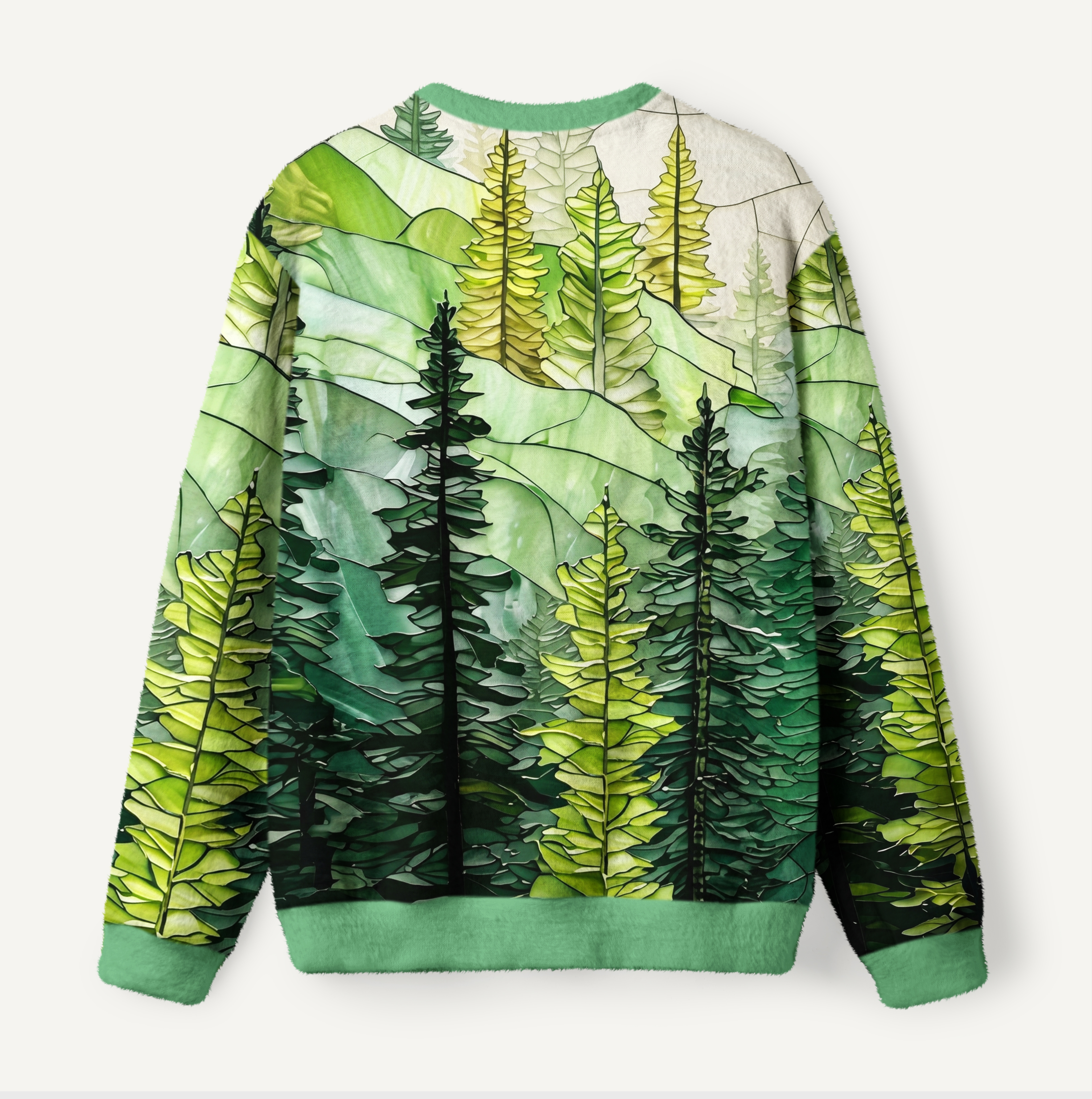 Pine Trees and Mountain Haze Eco All-Over Print Ugly Fuzzy Fleece Sweatshirt