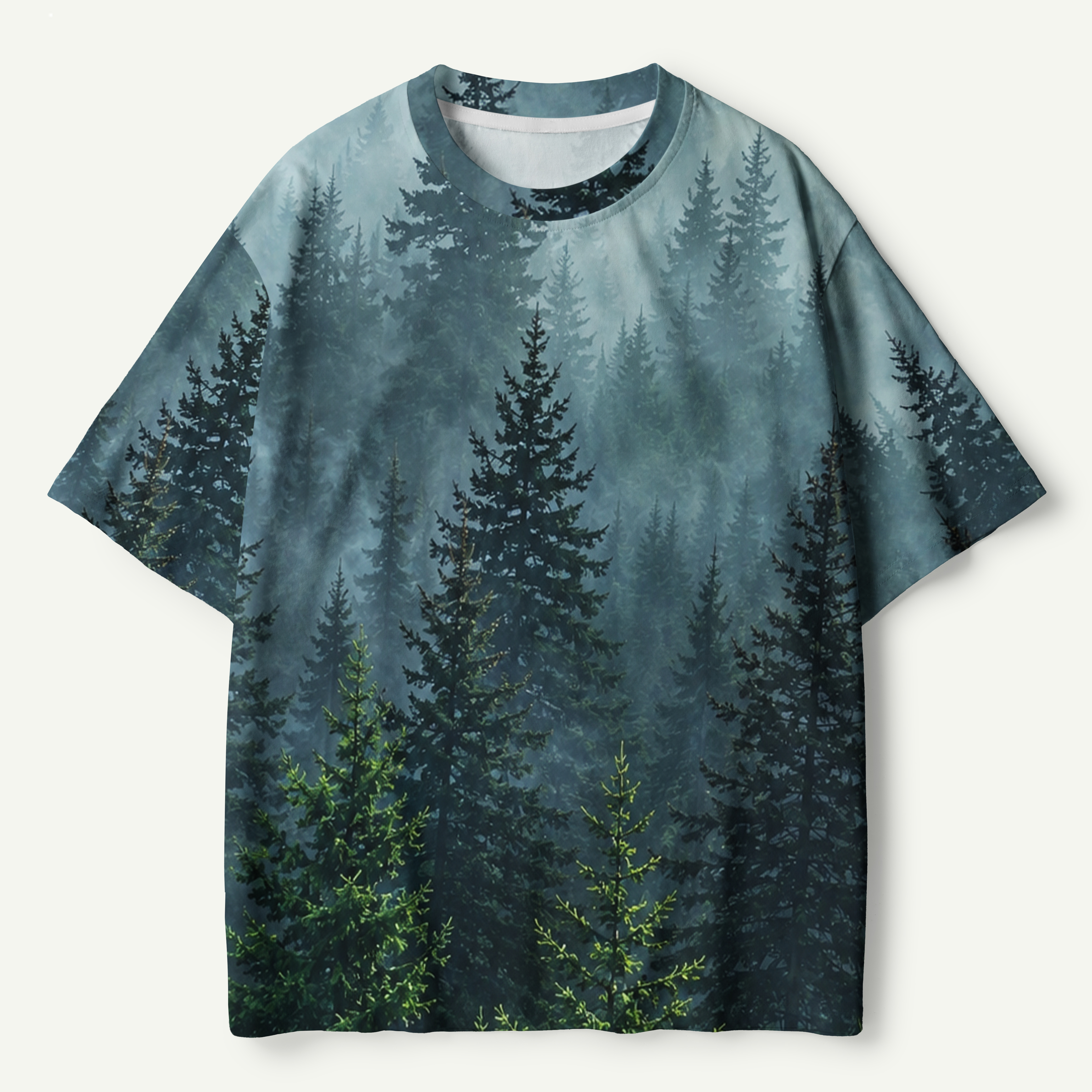 Misty Evergreen Forest Watercolor Premium Cotton Tee