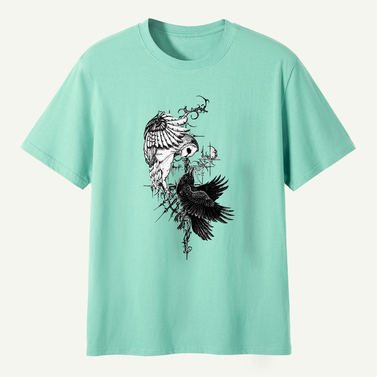 Raven And Wildflowers Gothic Botanical T-Shirt