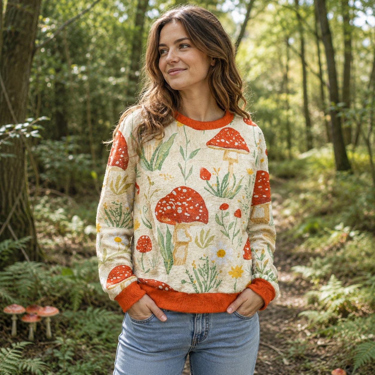 Mushrooms Among the Wildflowers Ugly Fuzzy Fleece Sweatshirt