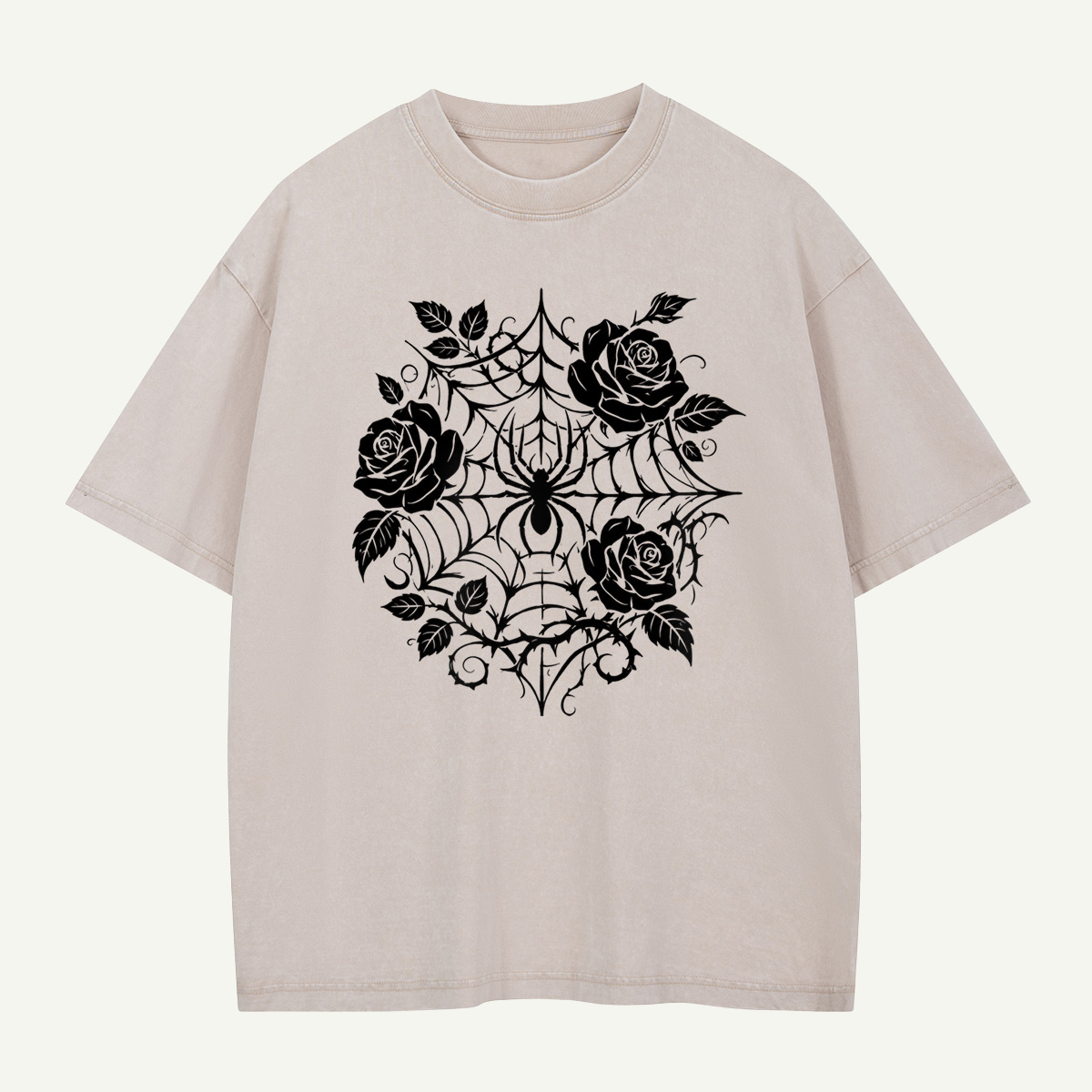 Roses Caught in the Web Washed T-Shirt