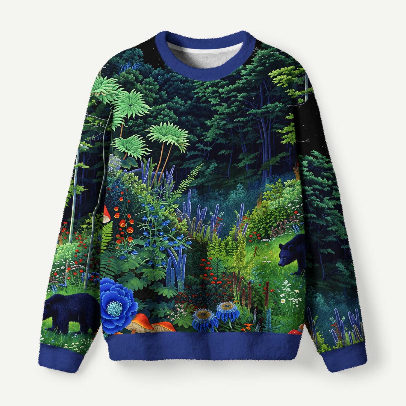 Deep Green Tropical Rainforest Lush Jungle Botanical Art Ugly Fuzzy Fleece Sweatshirt