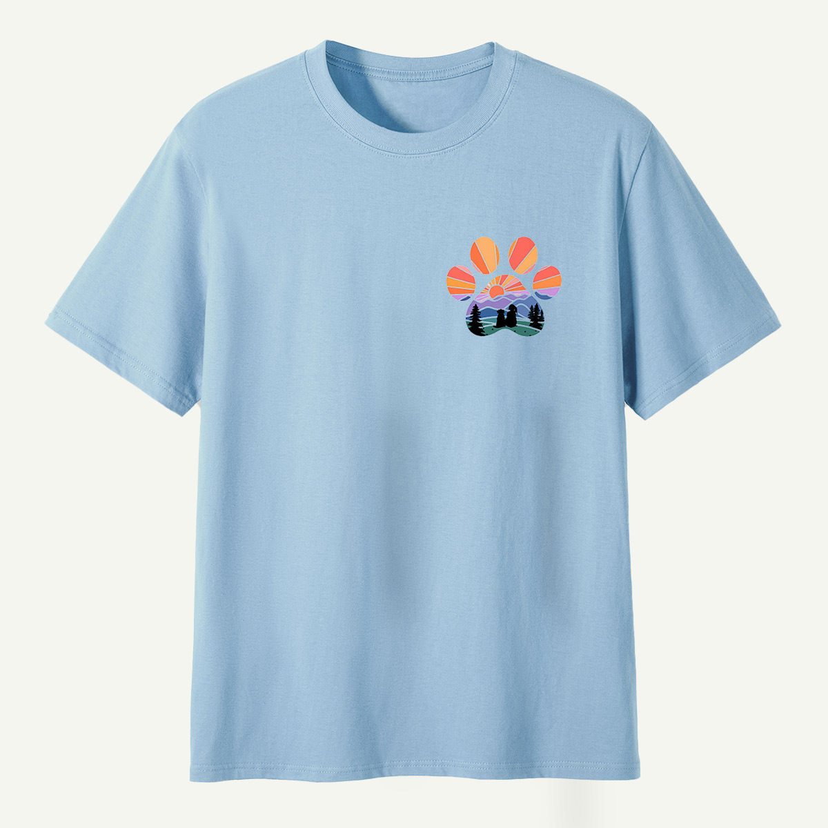 Dog Mountain Sunset Forest Paw Print T-Shirt