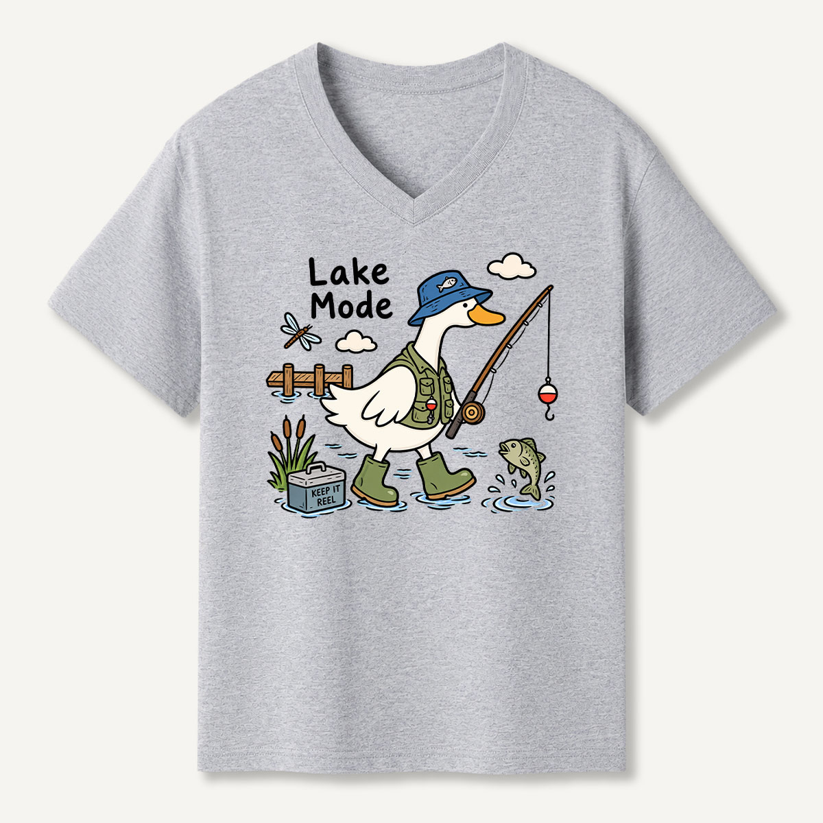 Lake Mode Fishing Duck Graphic V-neck T-Shirt