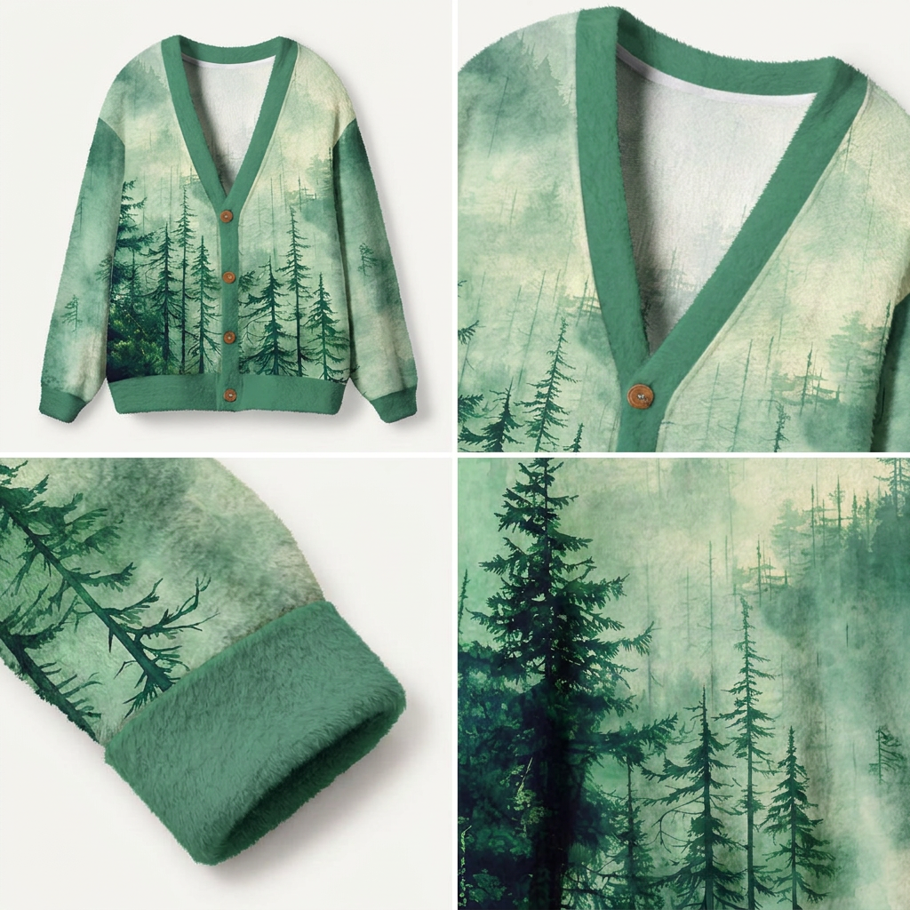 Misty Pine Forest Premium Ugly Cardigan Sweaters