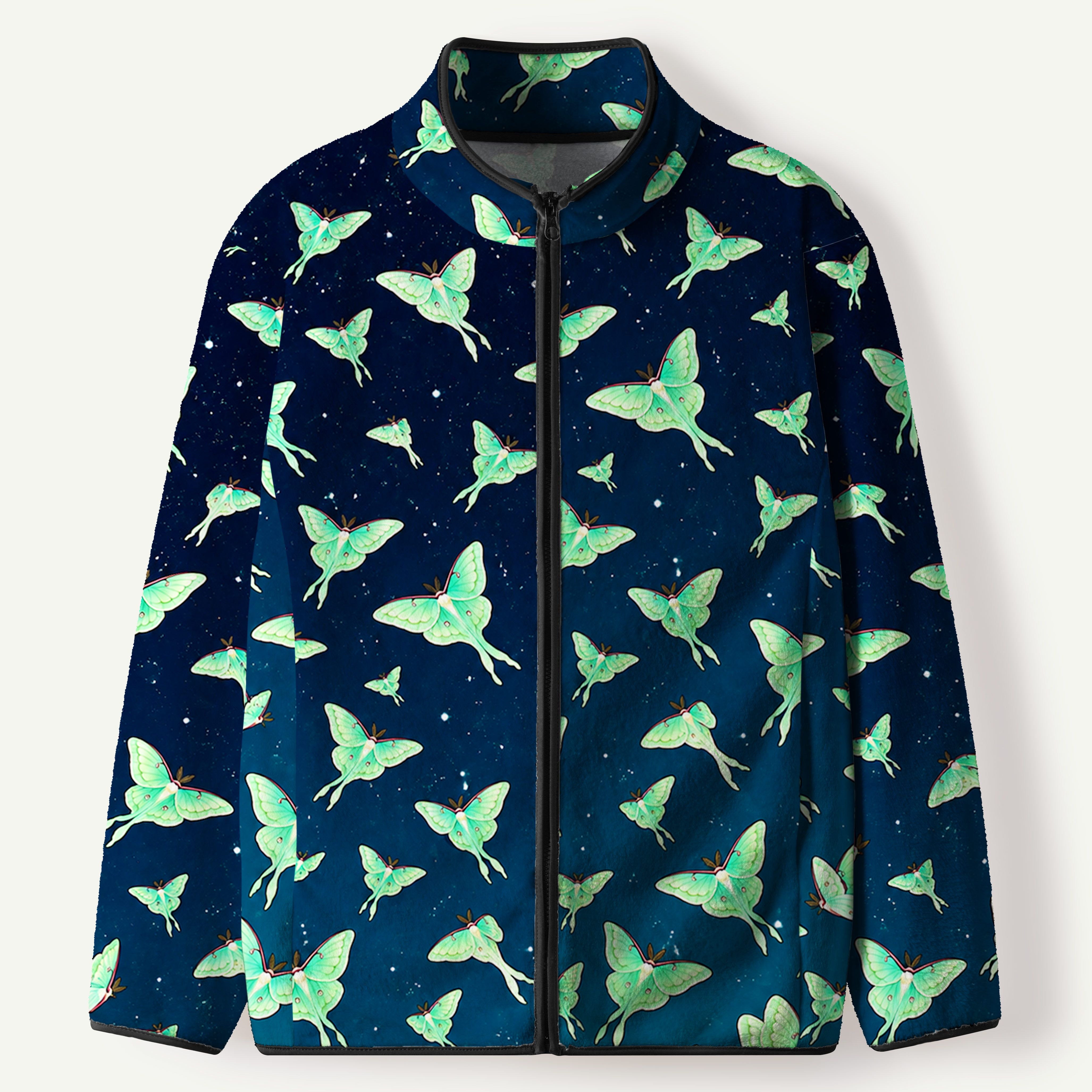 Moonlit Moth Drift Women's Flannel Zip Front Cardigan