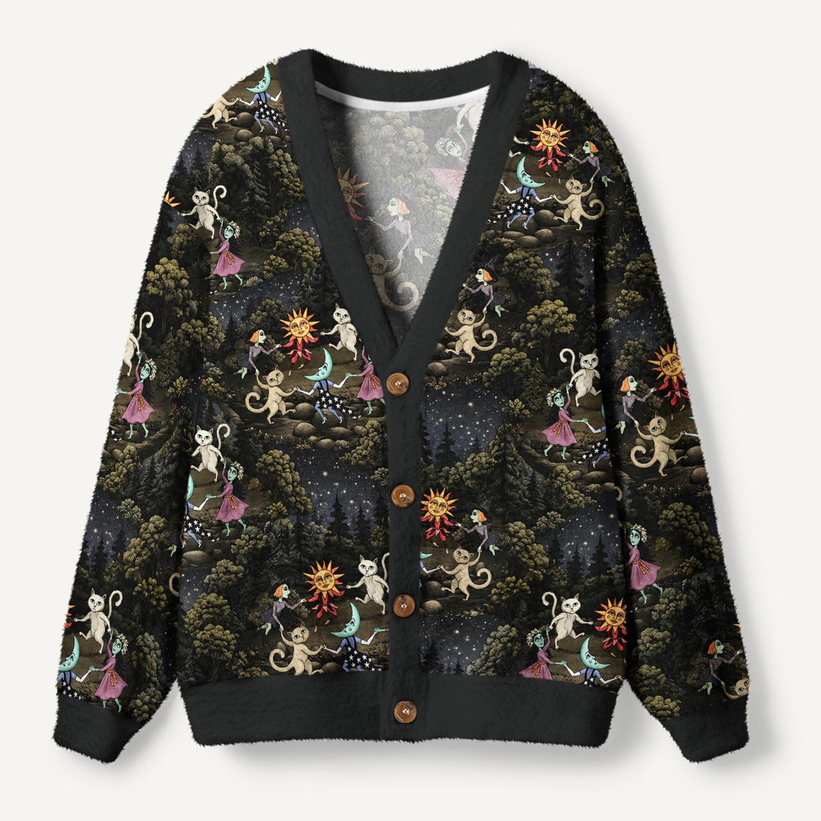 Enchanted Moonlight Forest Spirit Dance Ugly Cardigan Sweaters