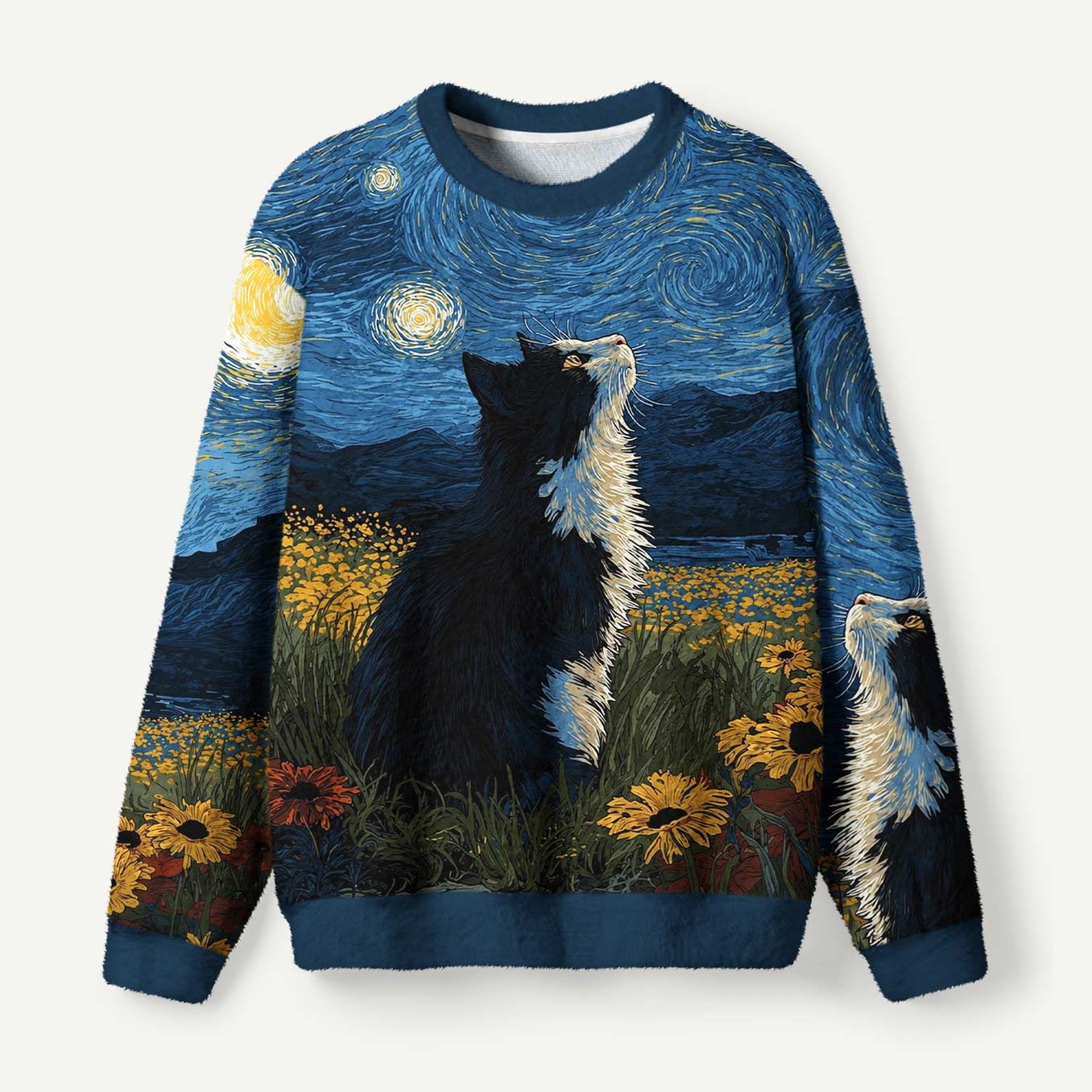 Starry Night Nature Silhouette Mystical Blue Landscape Ugly Fuzzy Fleece Sweatshirt