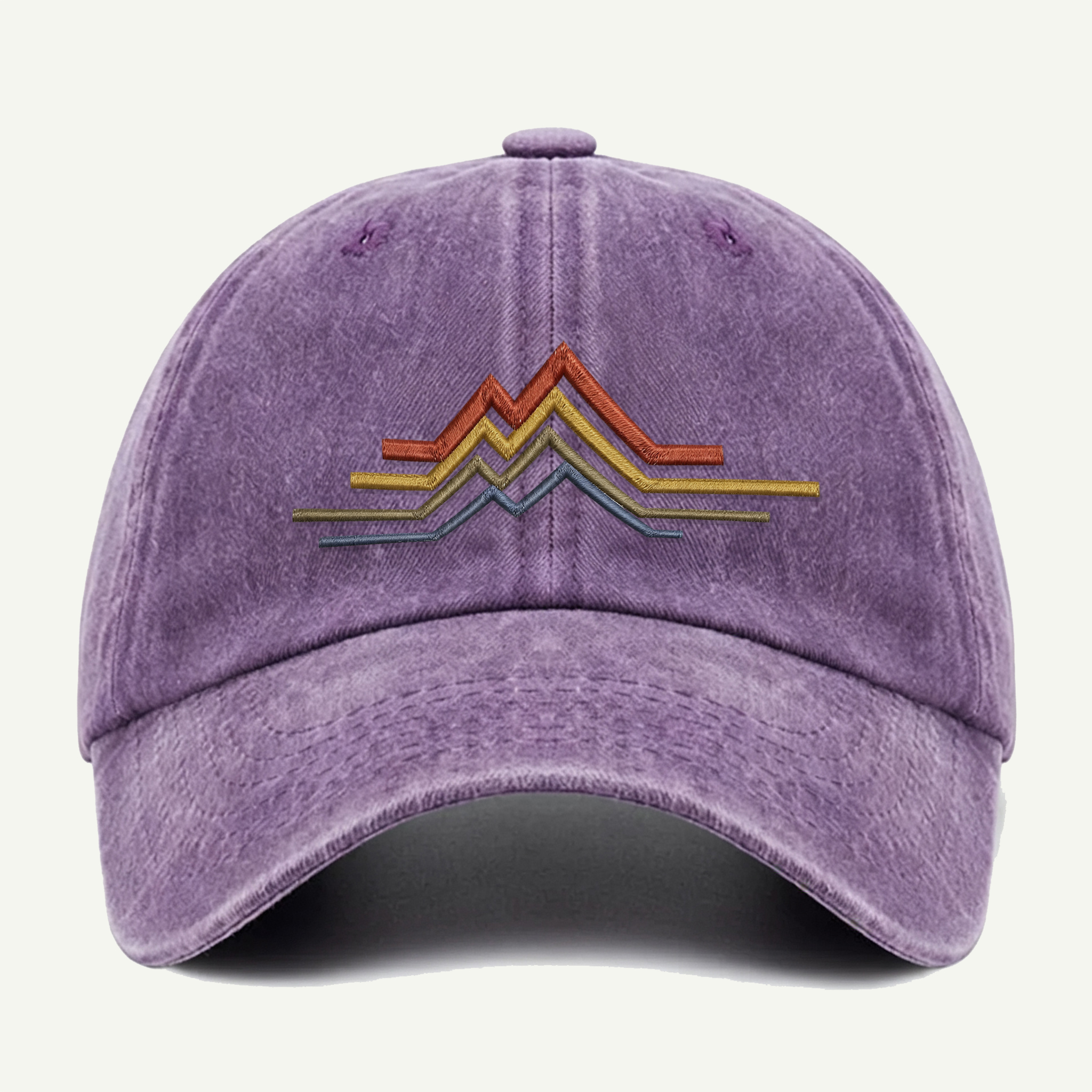 Retro Mountain Line Washed Embroidered Hat