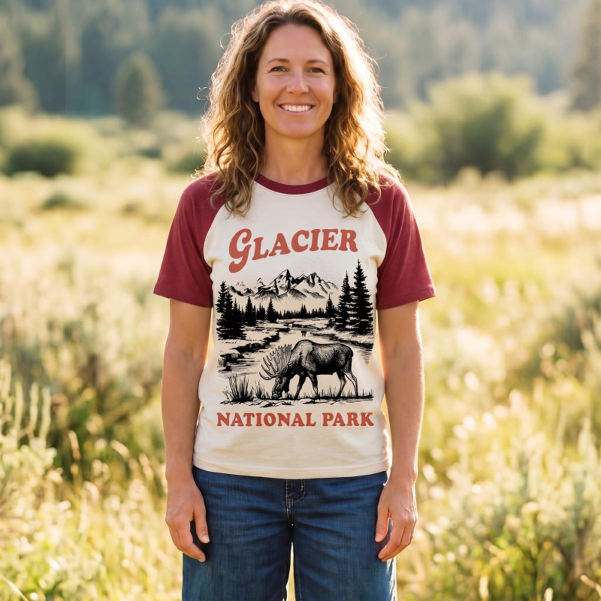 Moose Wilderness Glacier National Park Raglan T-Shirt