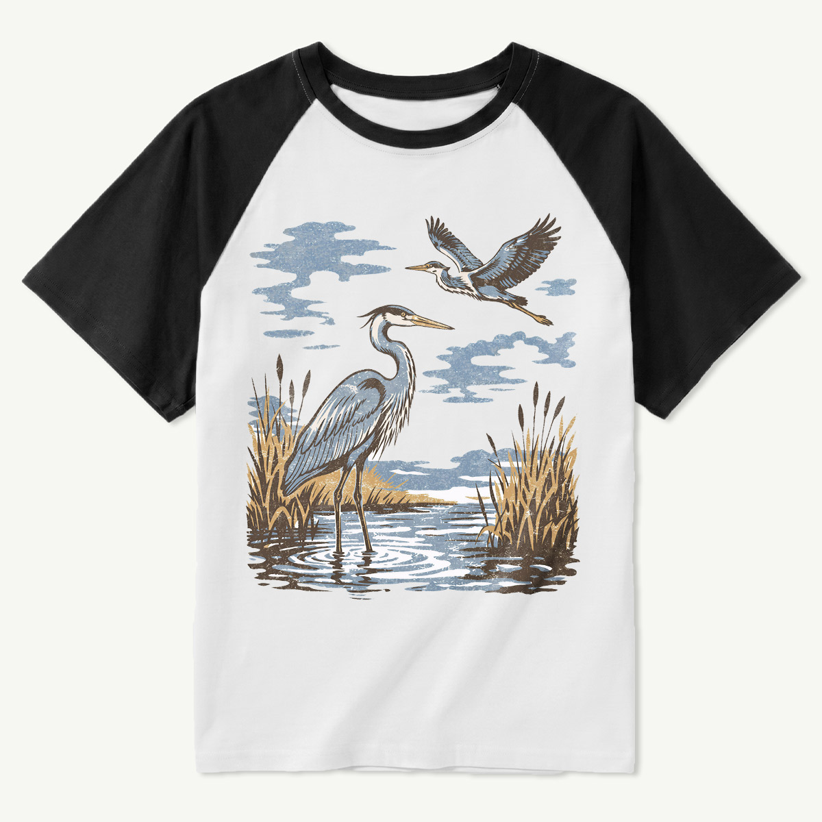 Vintage Heron Wetland Bird Nature Raglan T-Shirt
