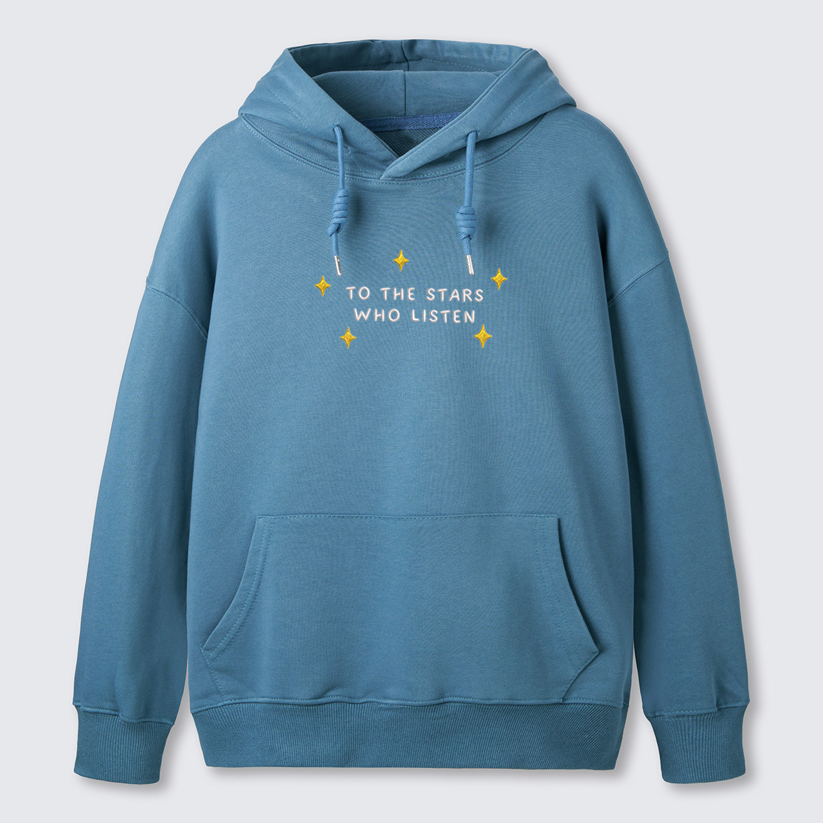 To The Stars You Listen Quote Embroidered Cotton Hoodie