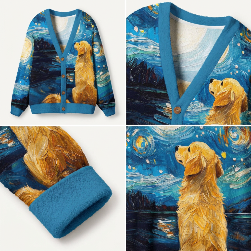 Starry Night dog Ugly Cardigan Sweaters