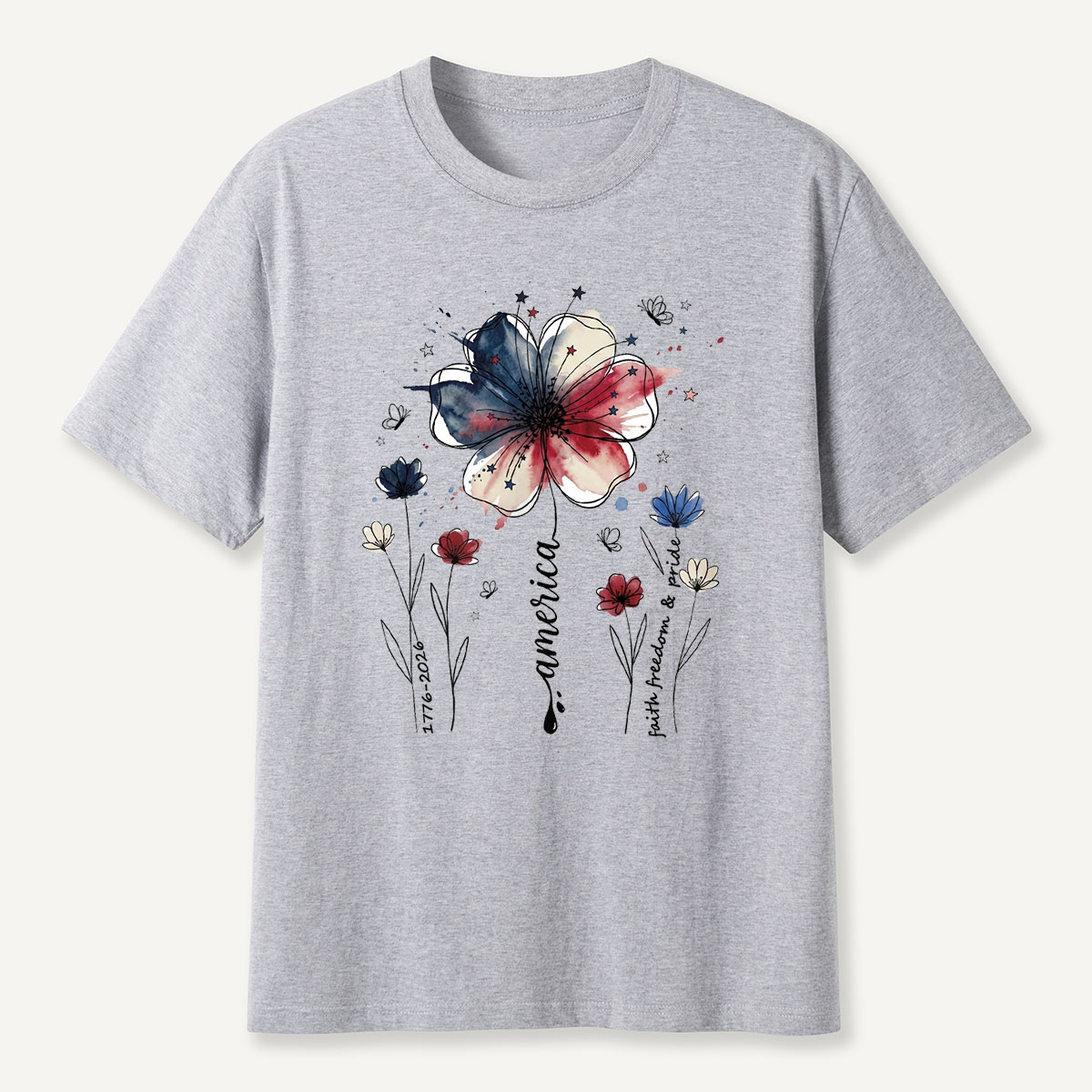 America 1776‑2026 Floral Independence Day T-Shirt